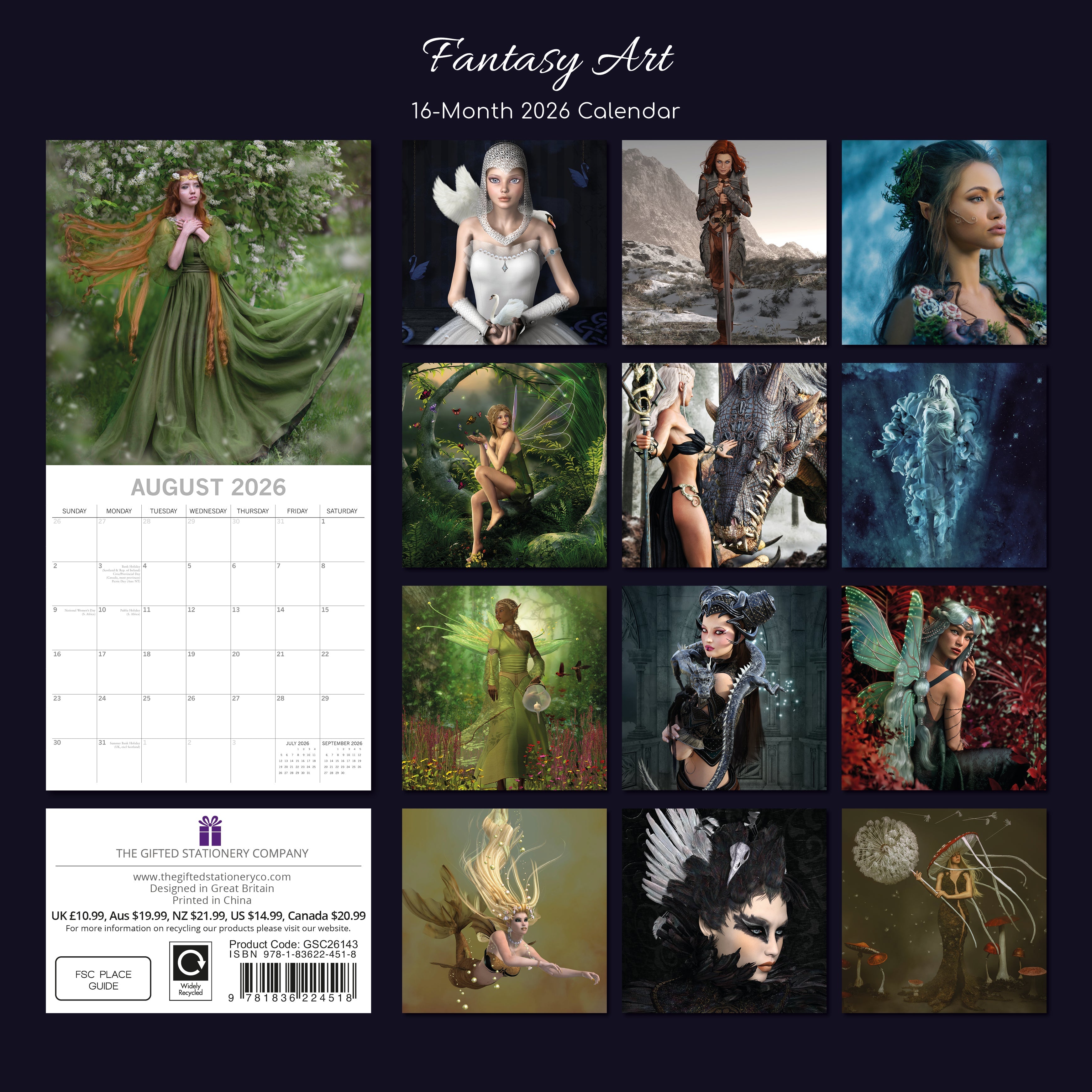 2026 Fantasy Art - Square Wall Calendar