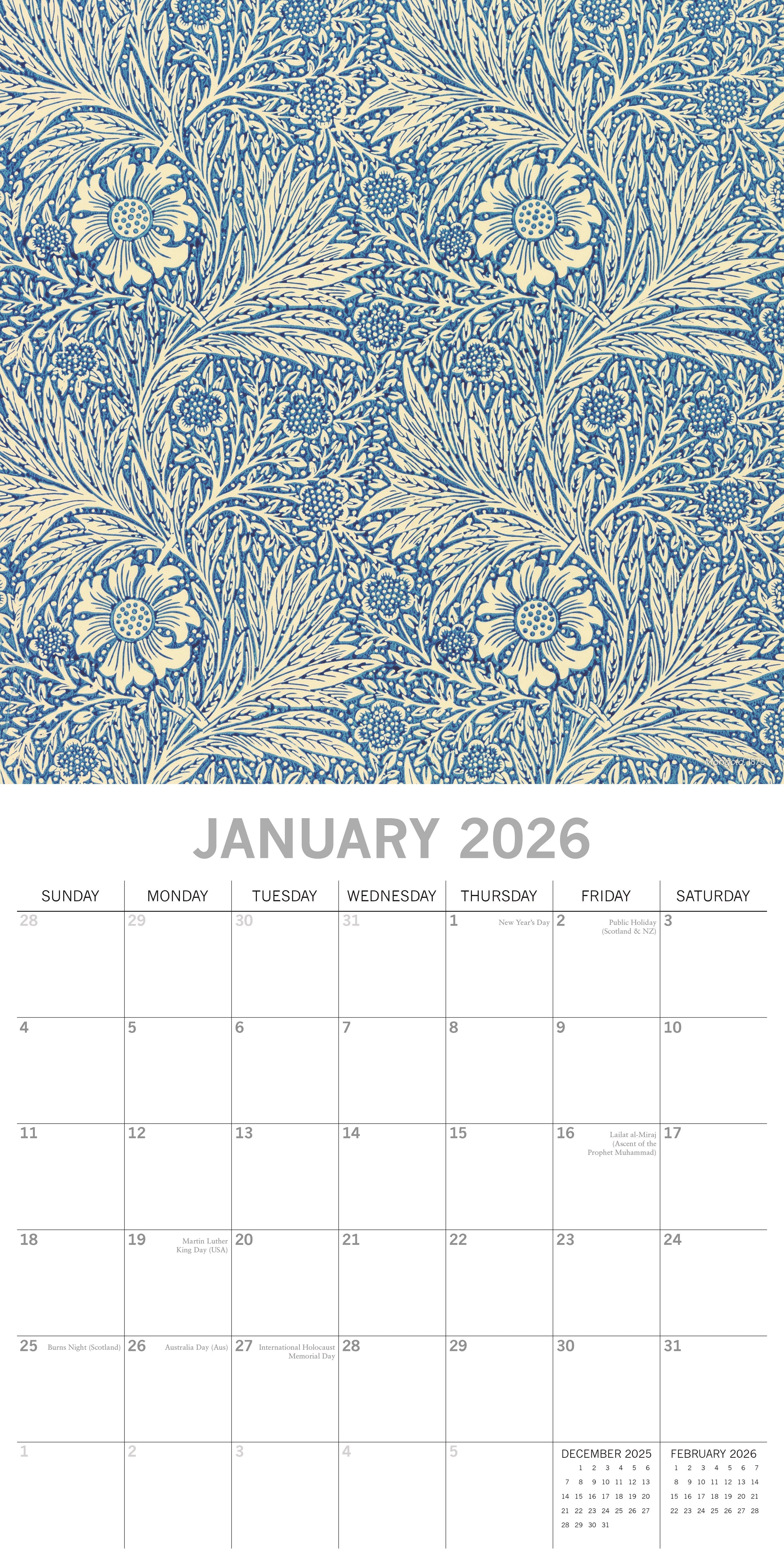 2026 William Morris - Square Wall Calendar
