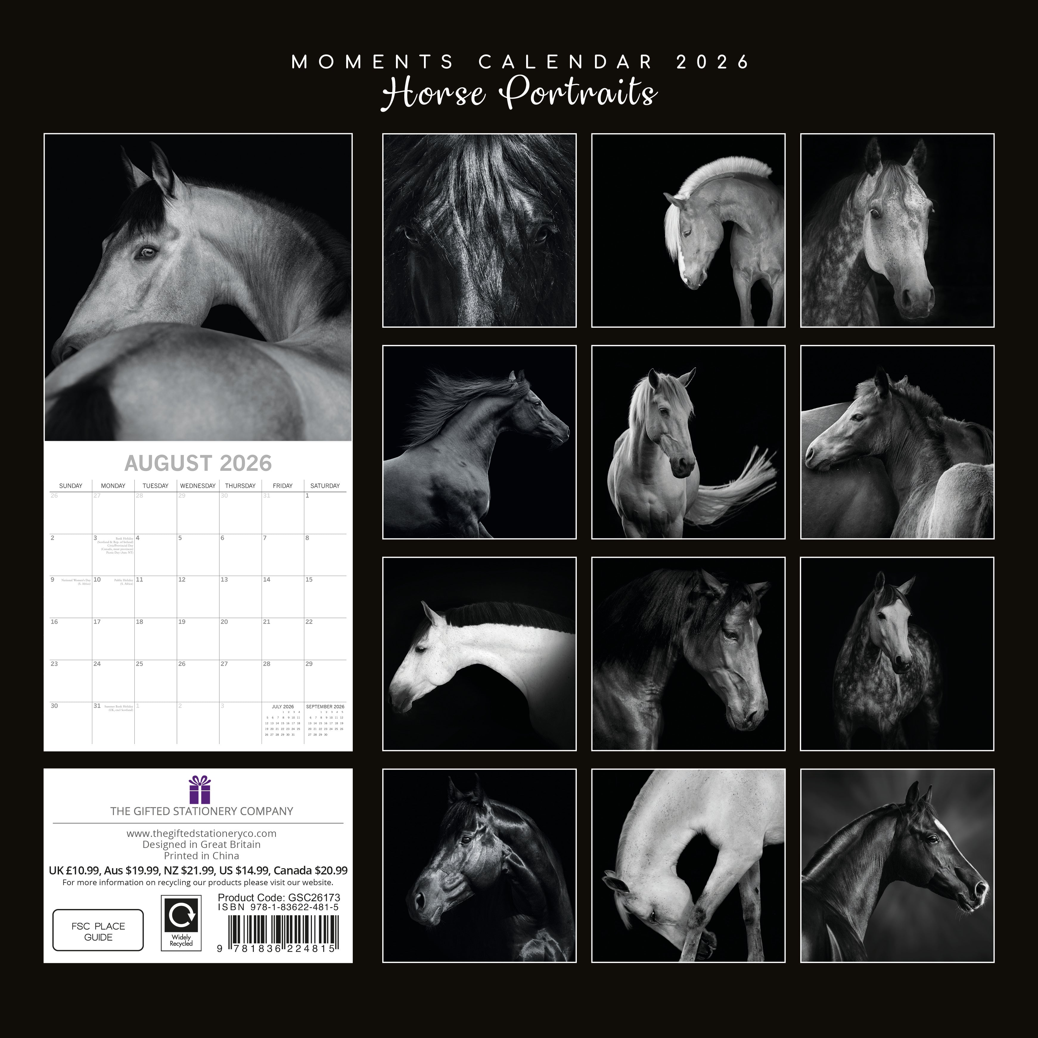 2026 Horse Portraits - Square Wall Calendar