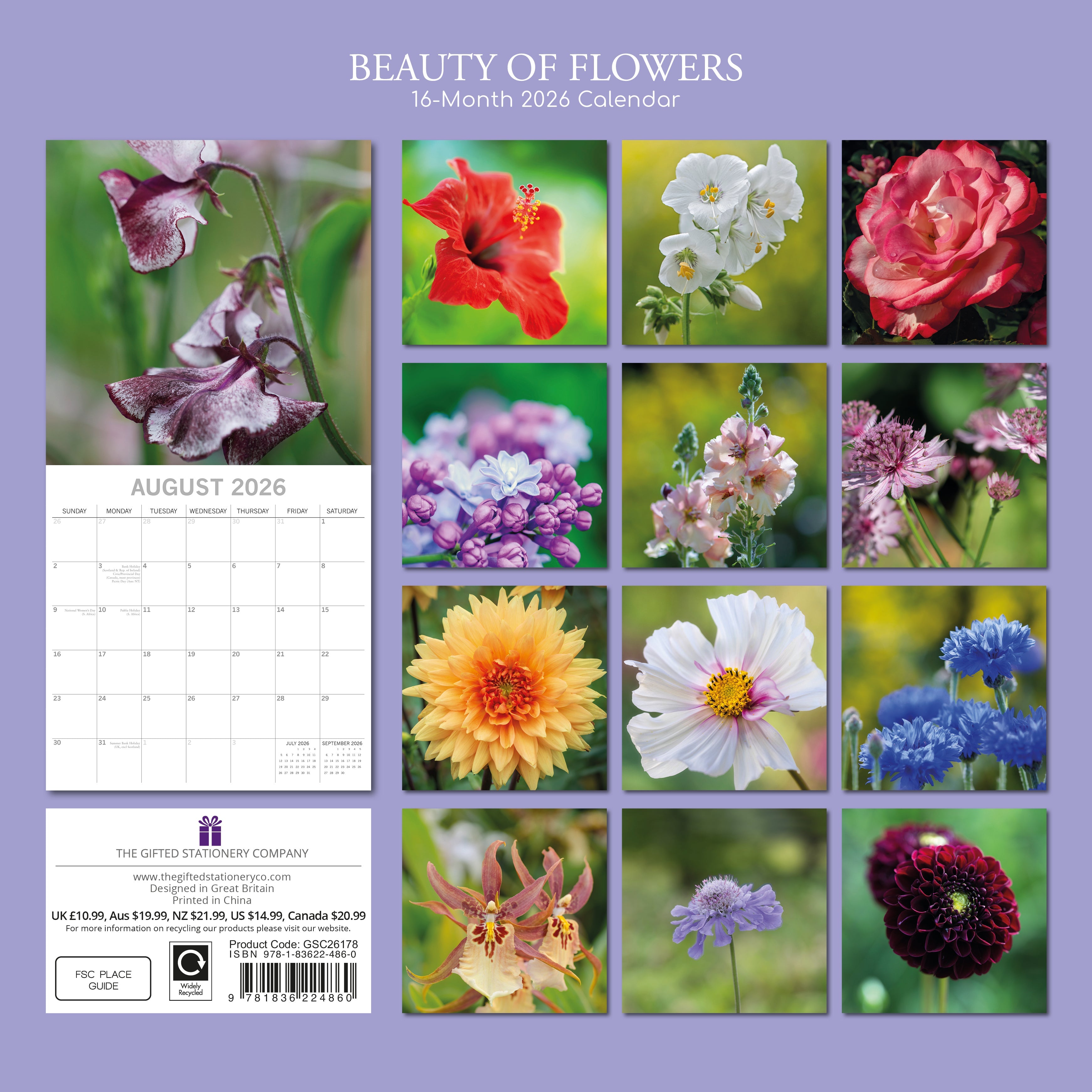 2026 Beauty of Flowers - Square Wall Calendar