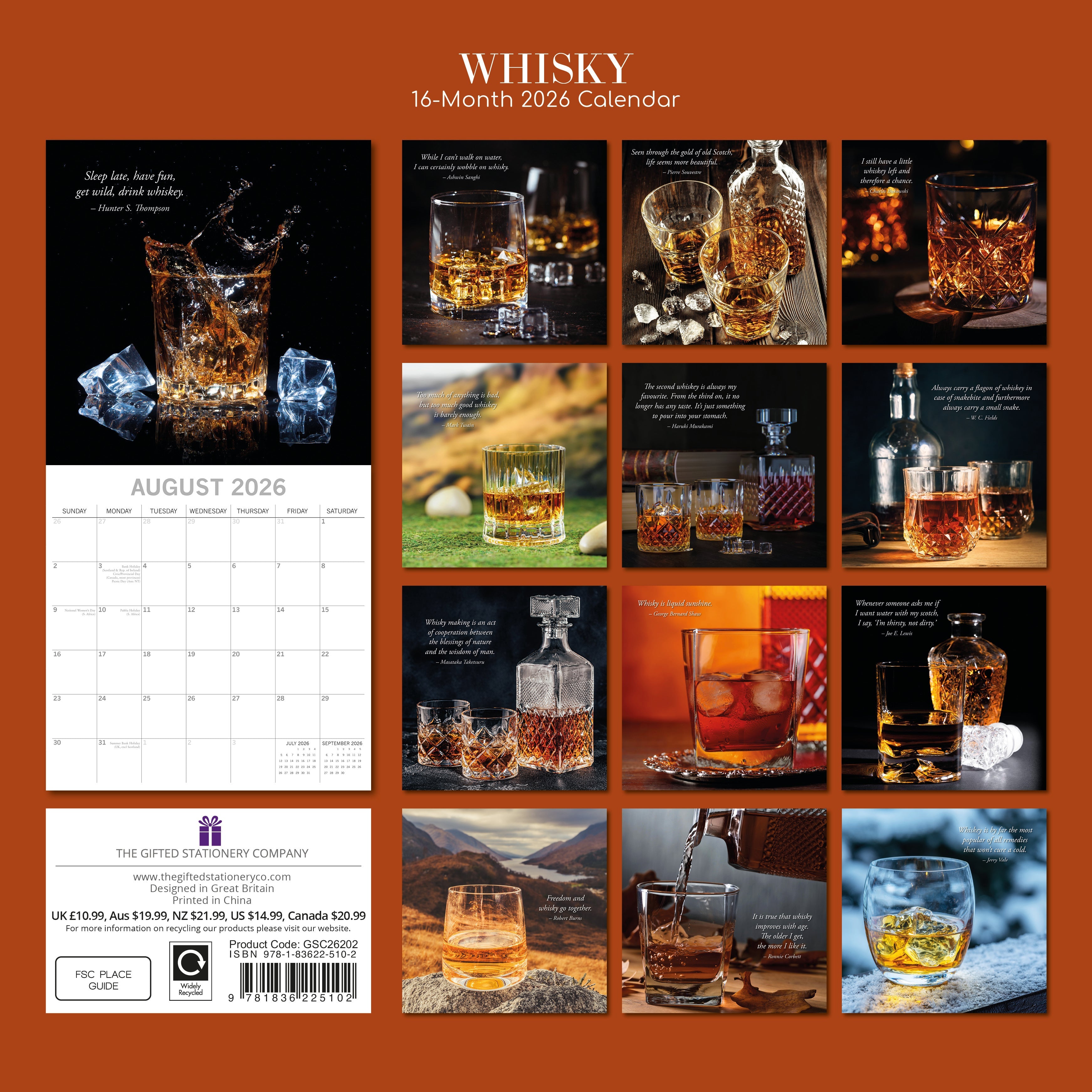 2026 Whisky - Square Wall Calendar