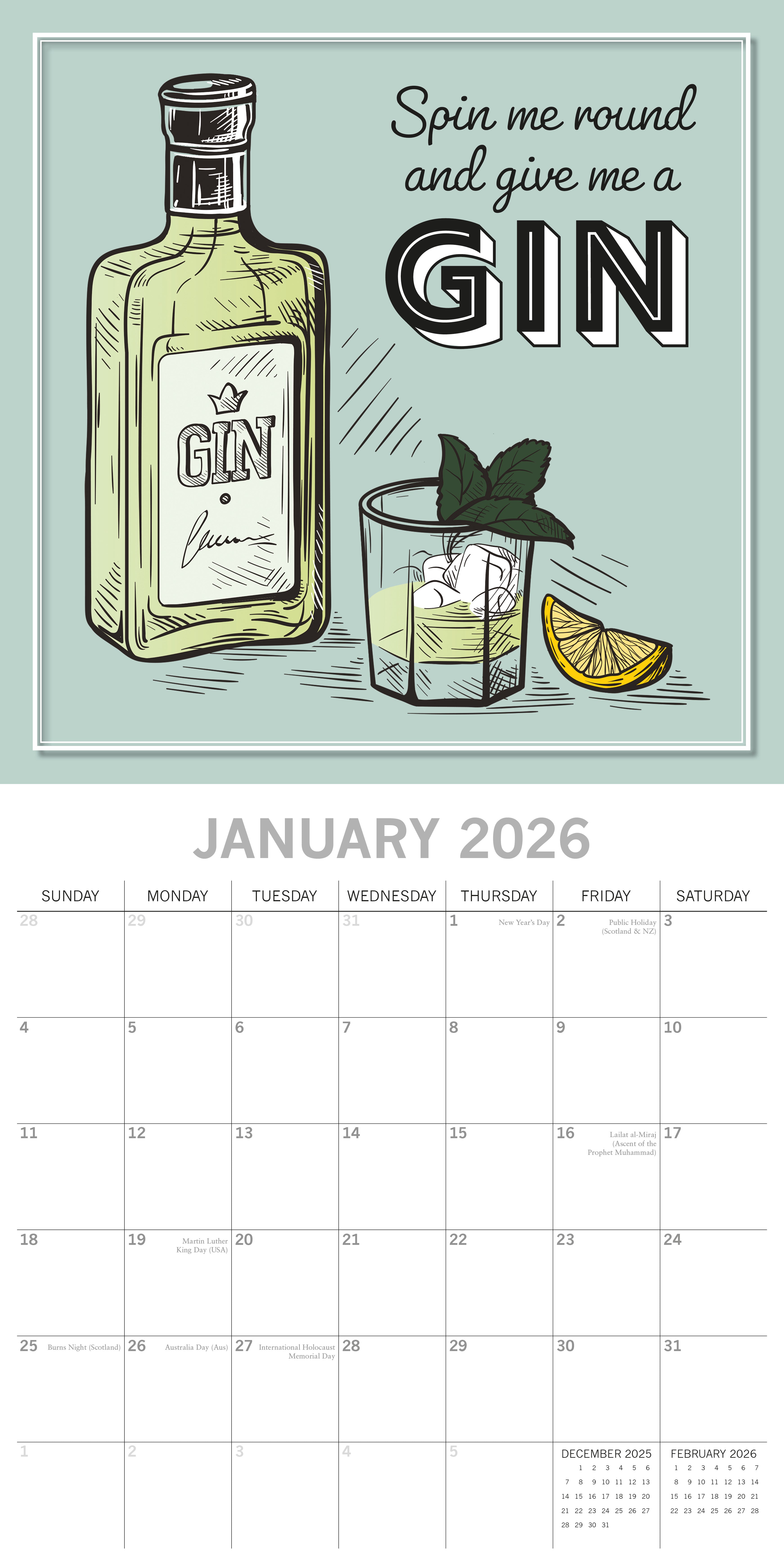 2026 Gin - Square Wall Calendar