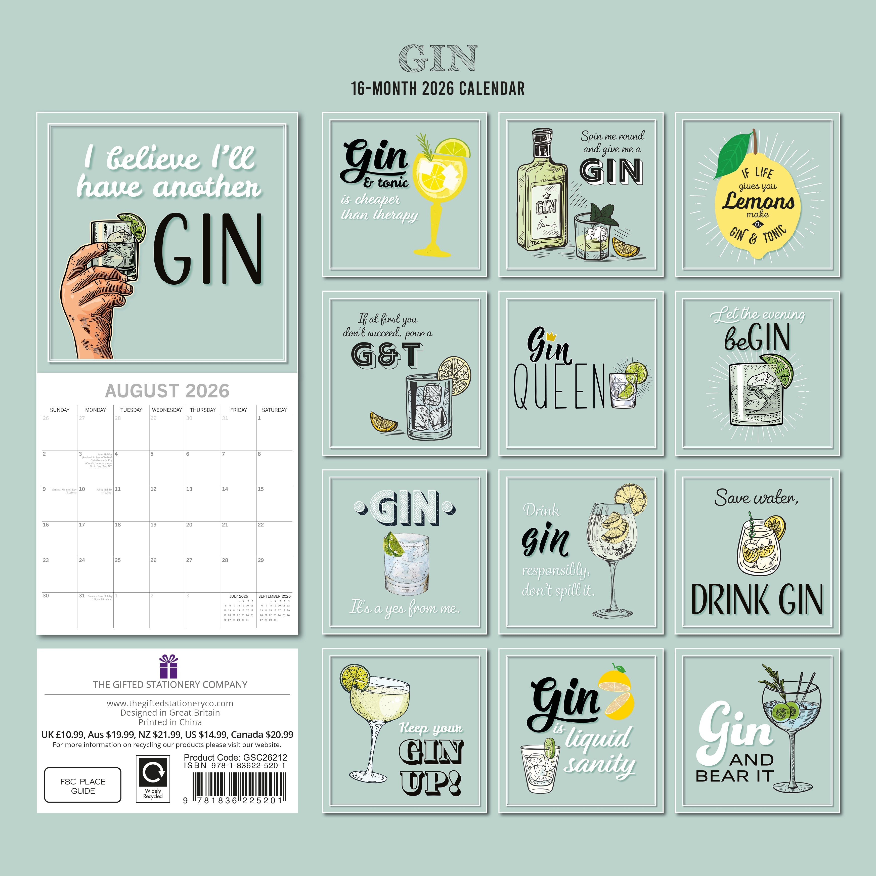 2026 Gin - Square Wall Calendar