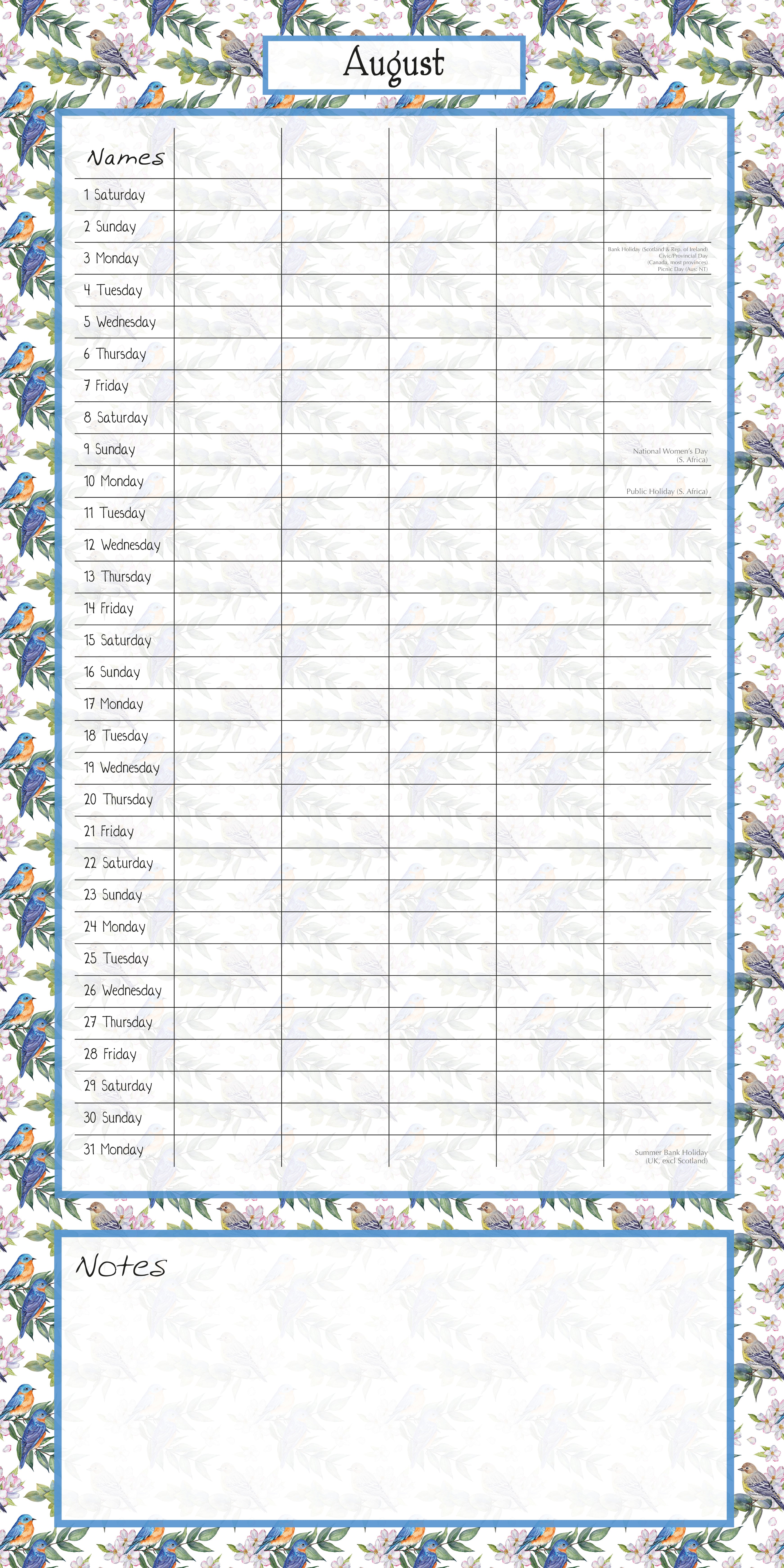 2026 Birdsong Family Organiser - Square Wall Calendar