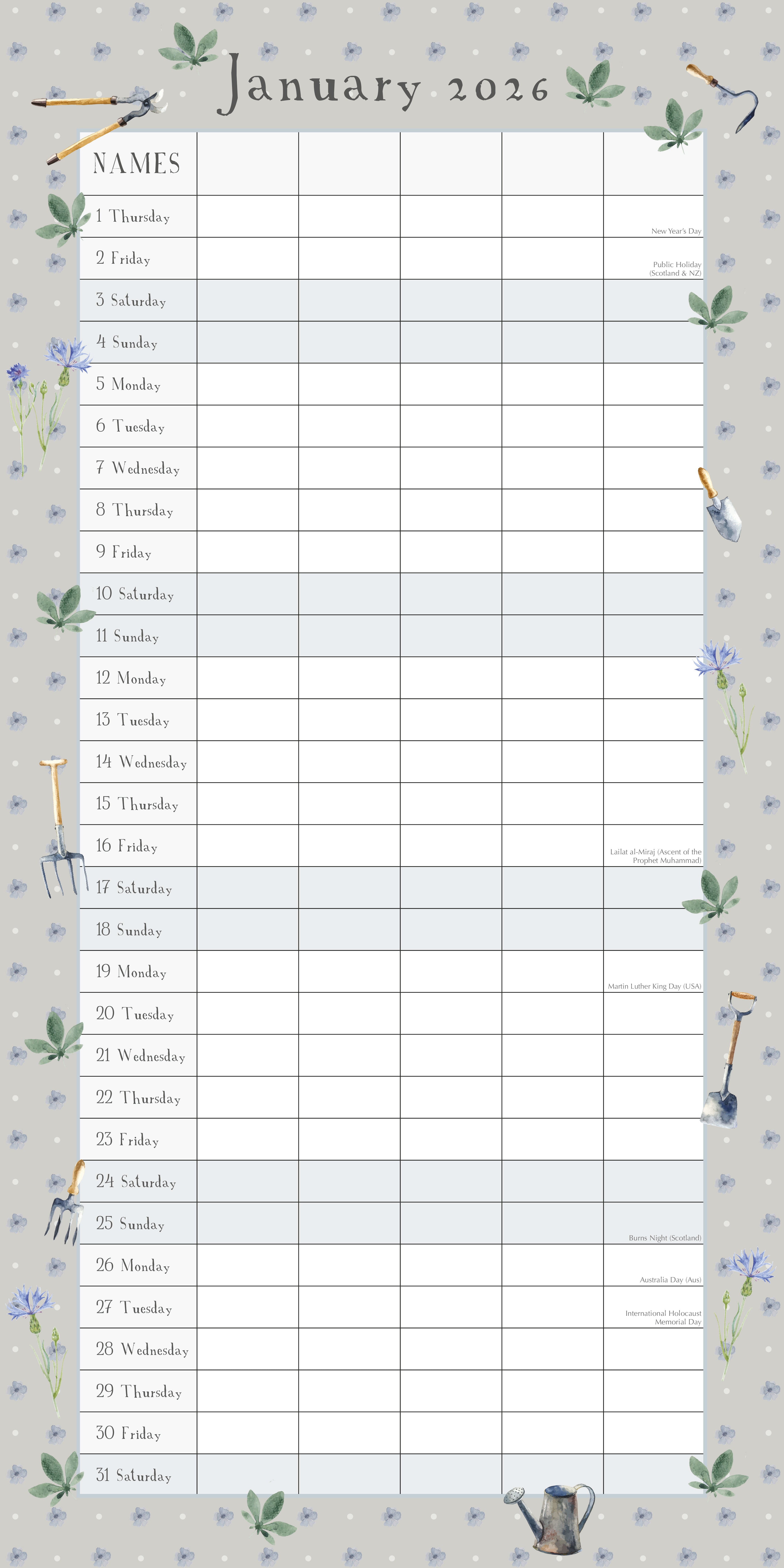 2026 Garden Organiser - Square Wall Calendar