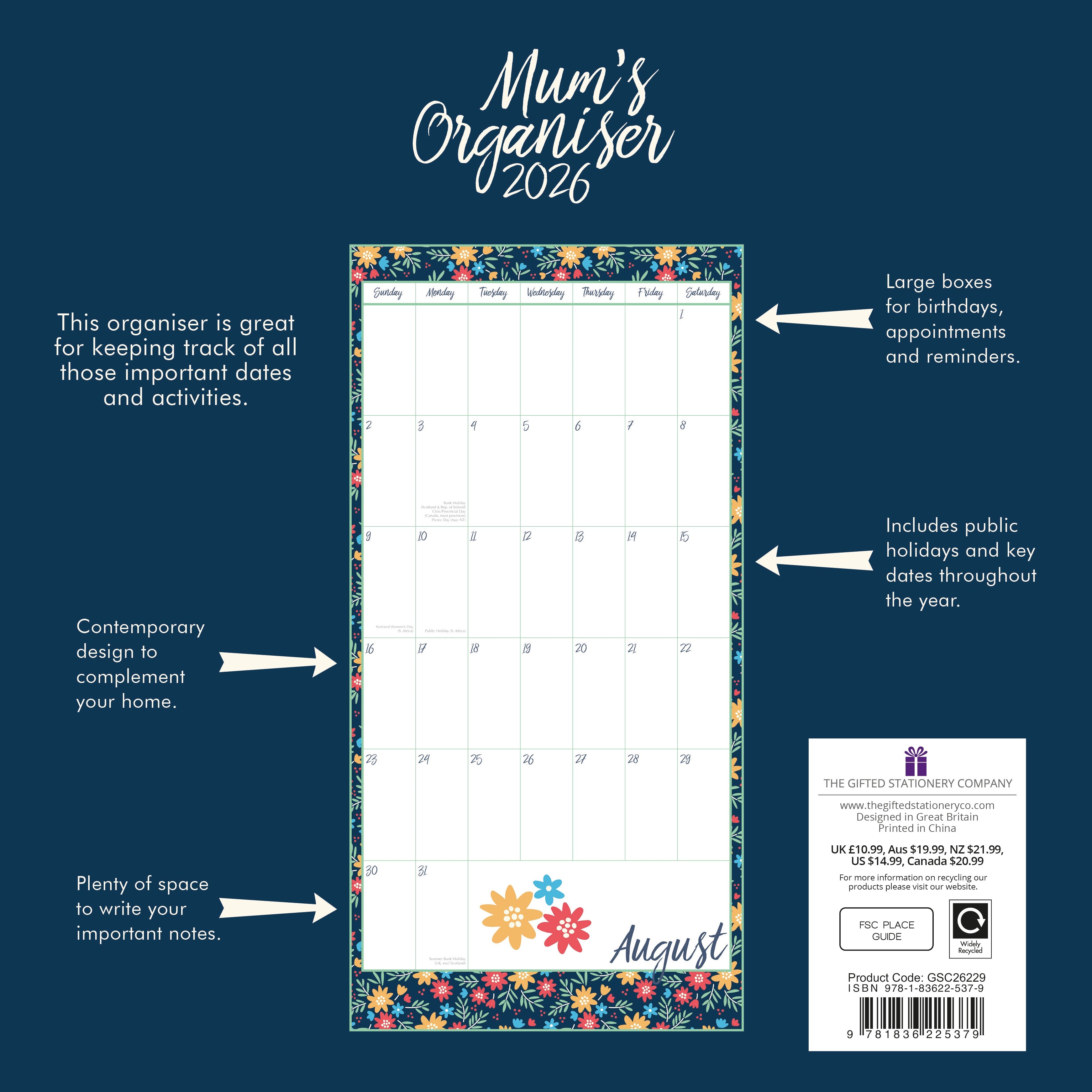 2026 Mum's Organiser - Square Wall Calendar