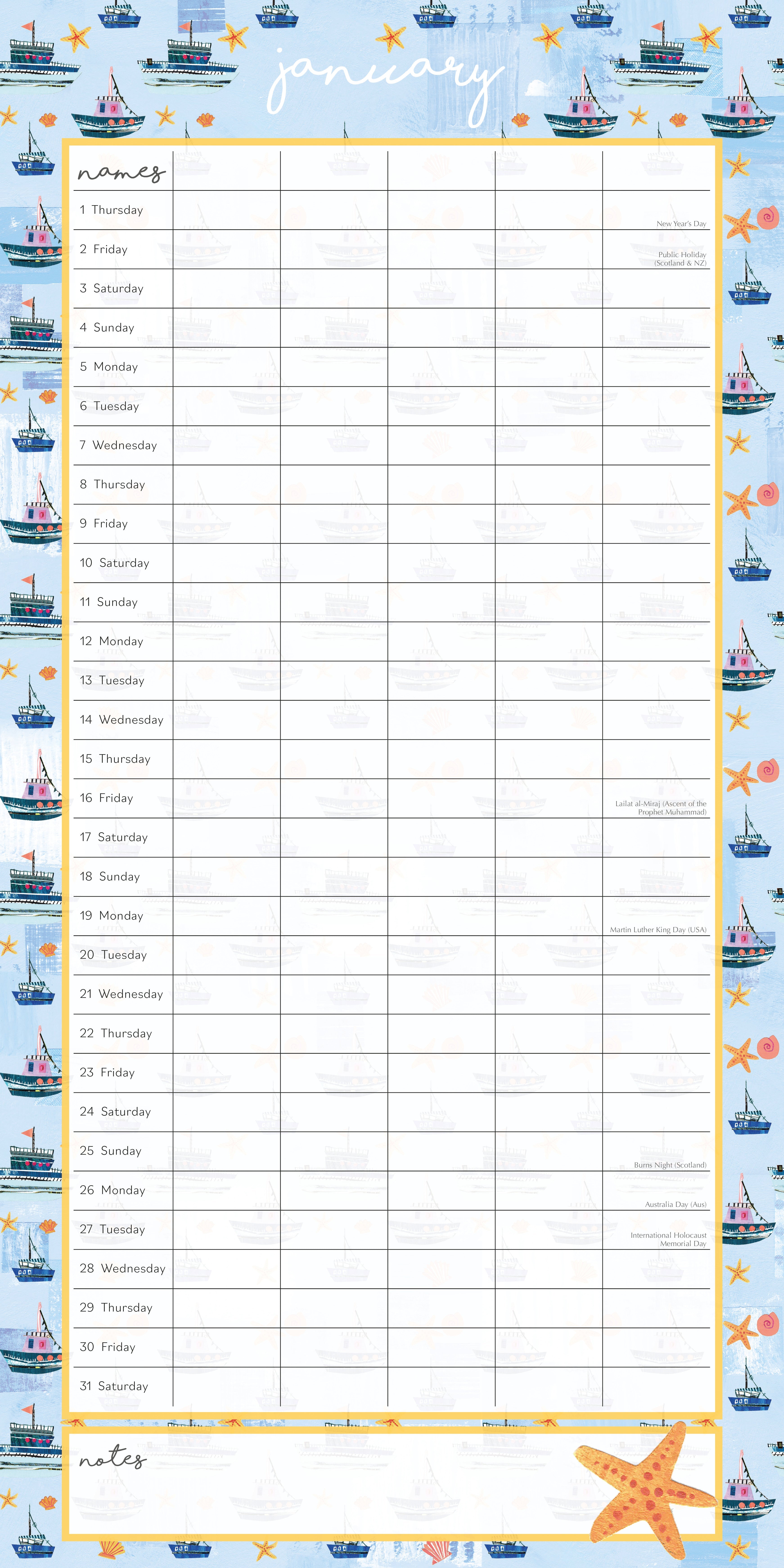 2026 Sea Breeze Family Organiser - Square Wall Calendar