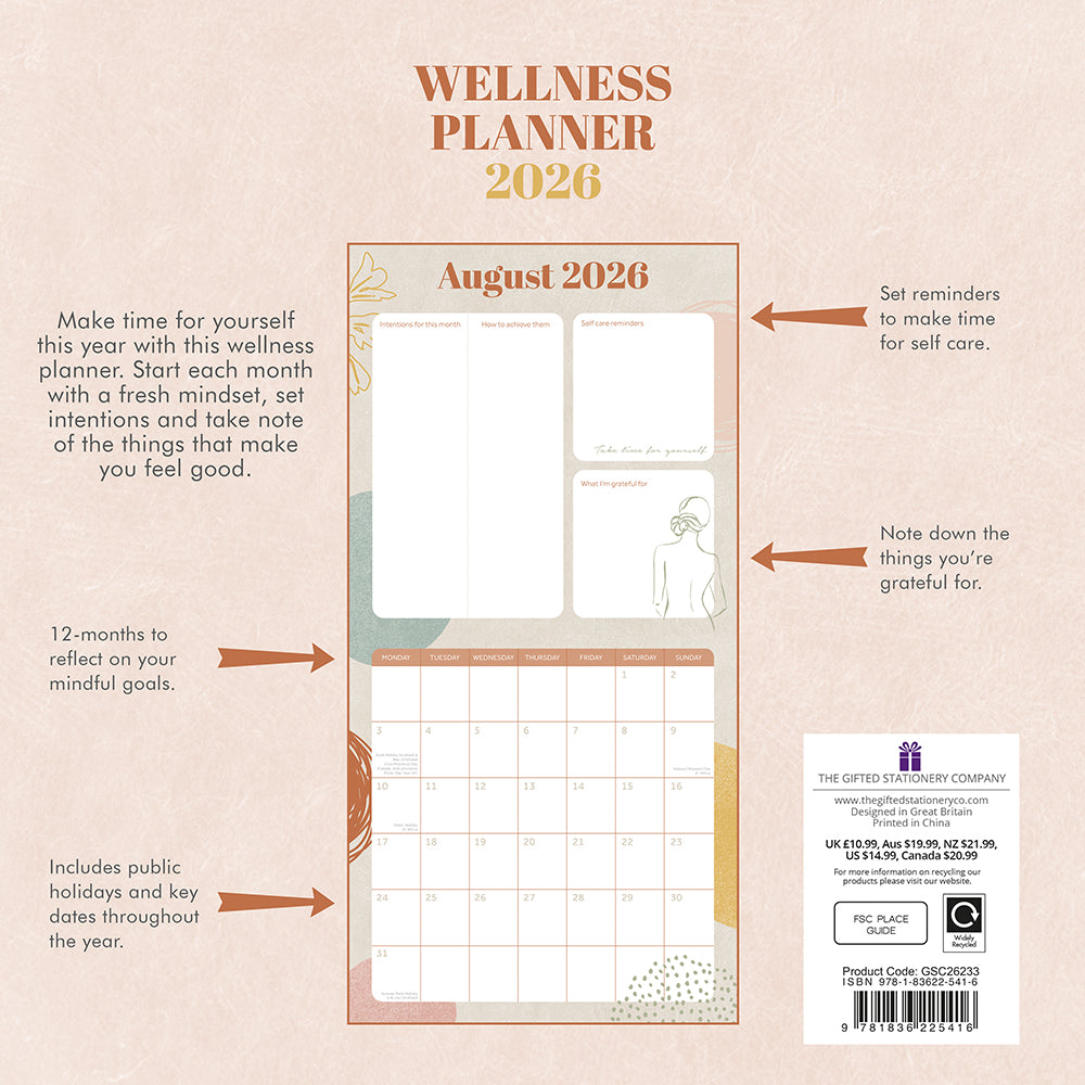 2026 Wellness Planner - Square Wall Calendar