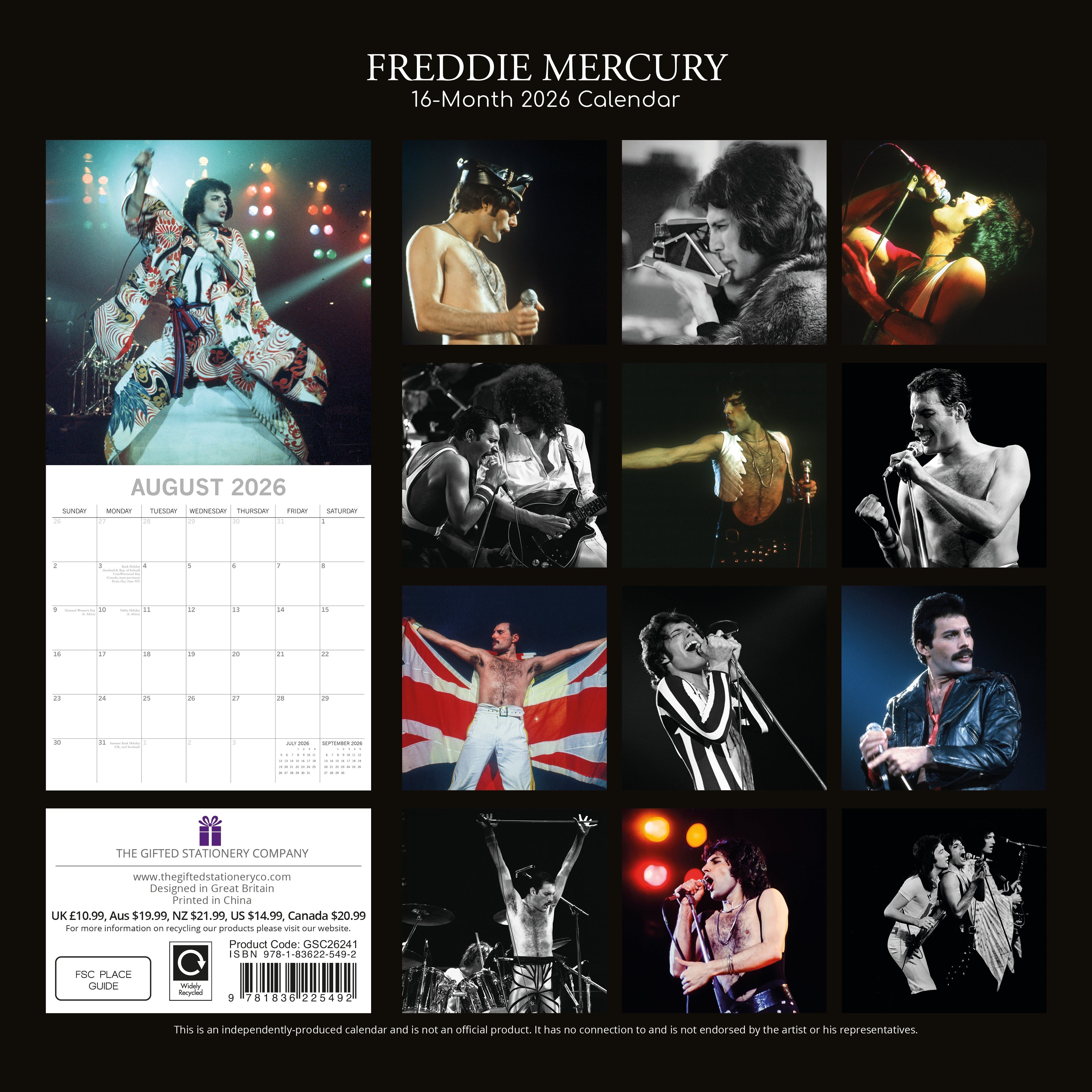 2026 Freddie Mercury - Square Wall Calendar