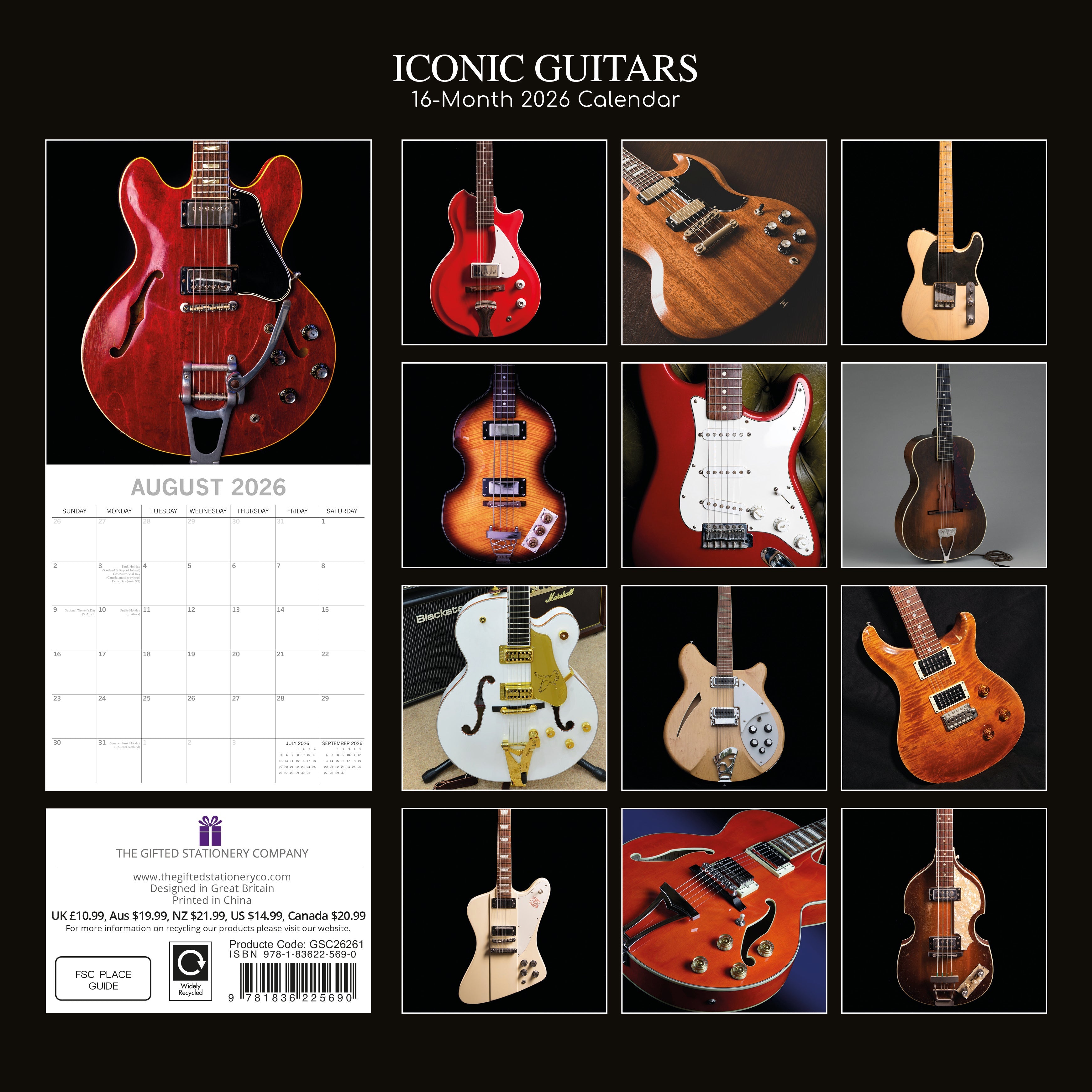2026 Iconic Guitars - Square Wall Calendar