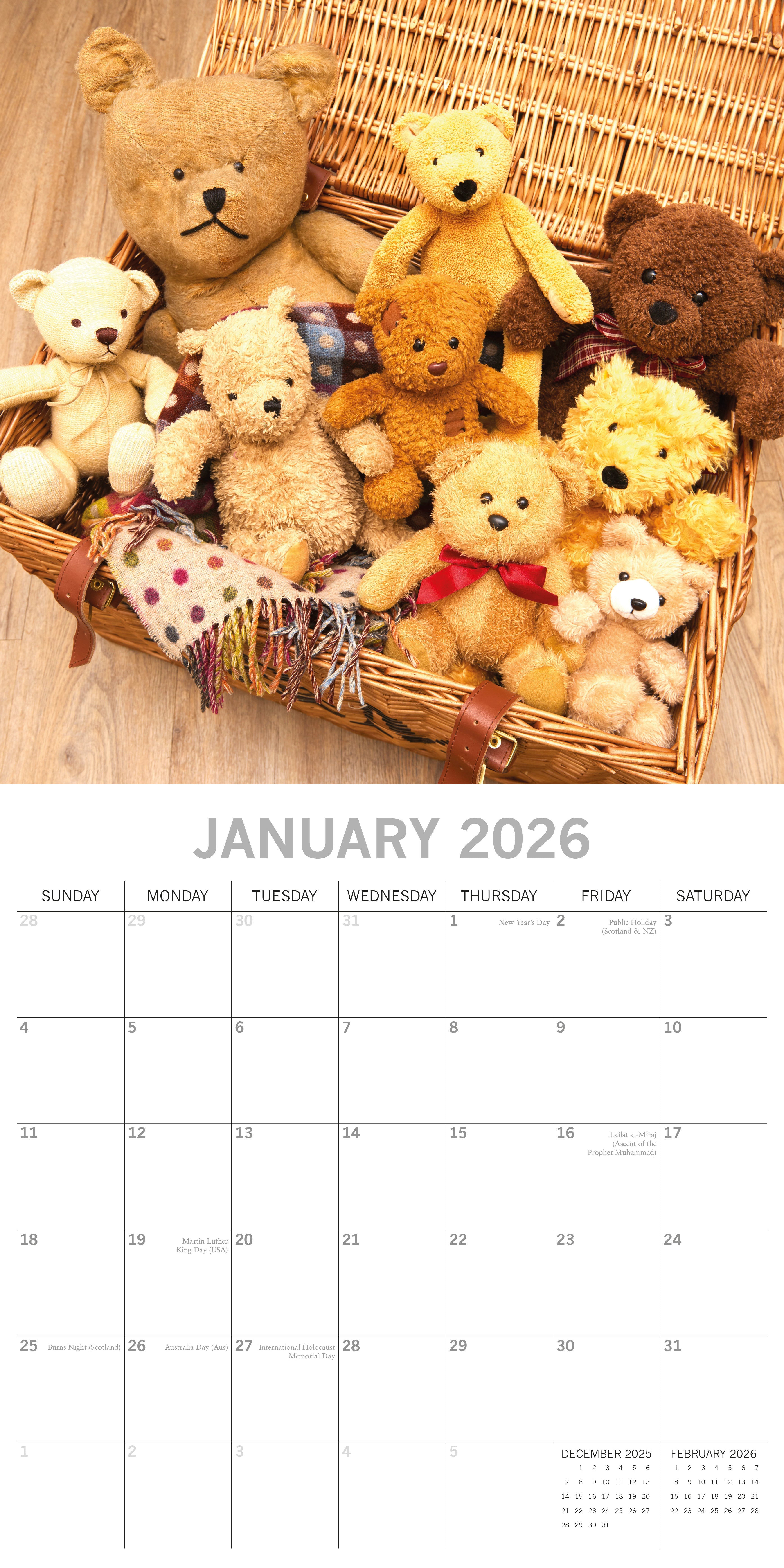 2026 Teddy Bears - Square Wall Calendar