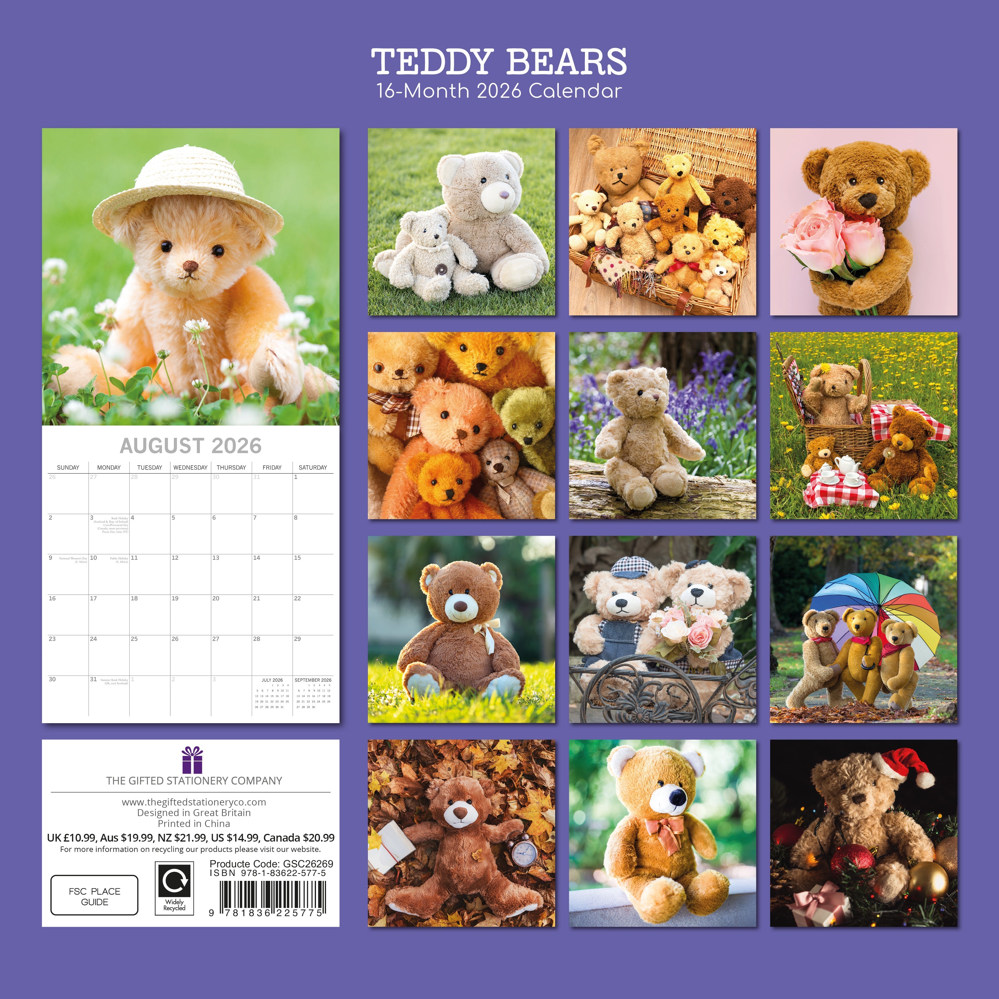 2026 Teddy Bears - Square Wall Calendar