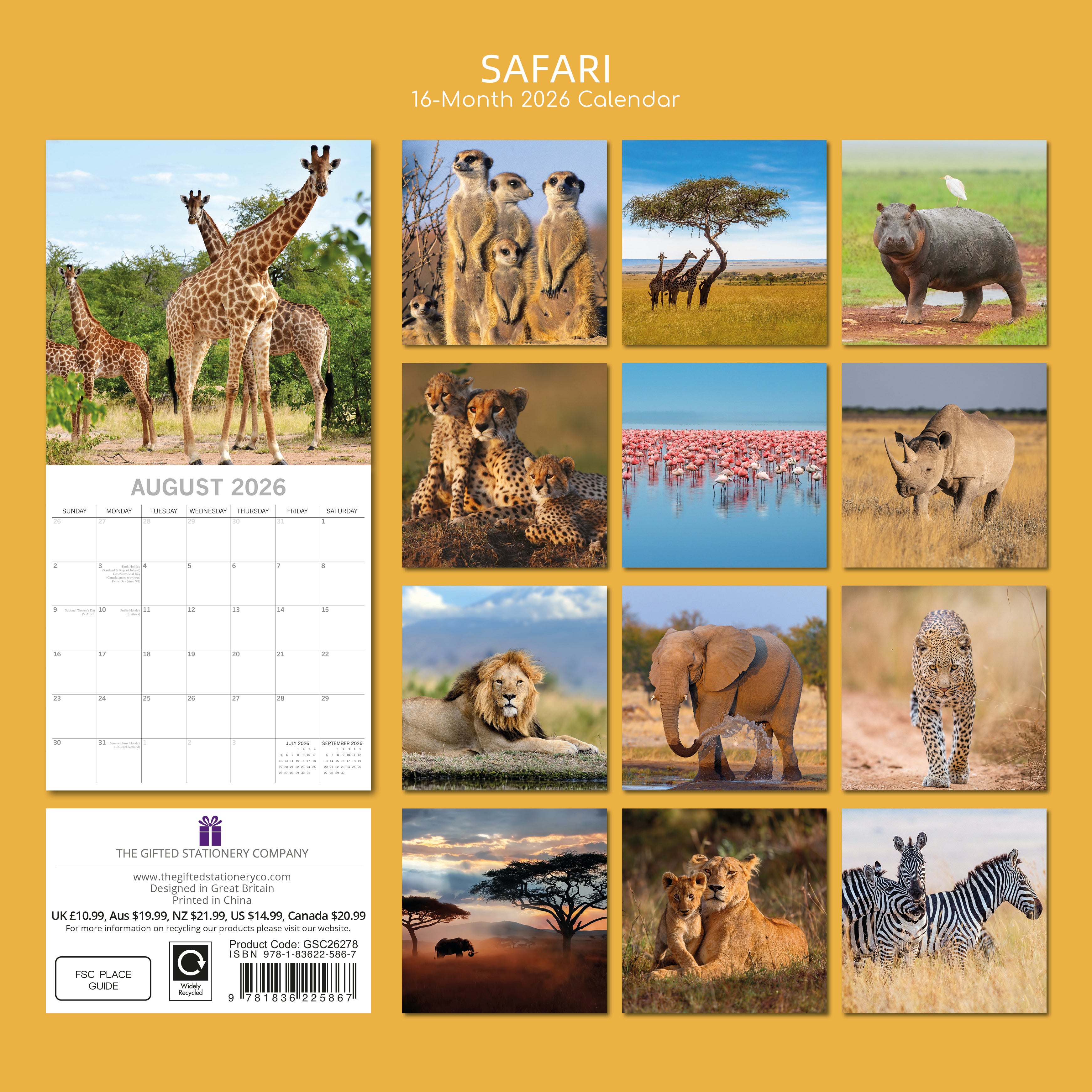 2026 Safari - Square Wall Calendar