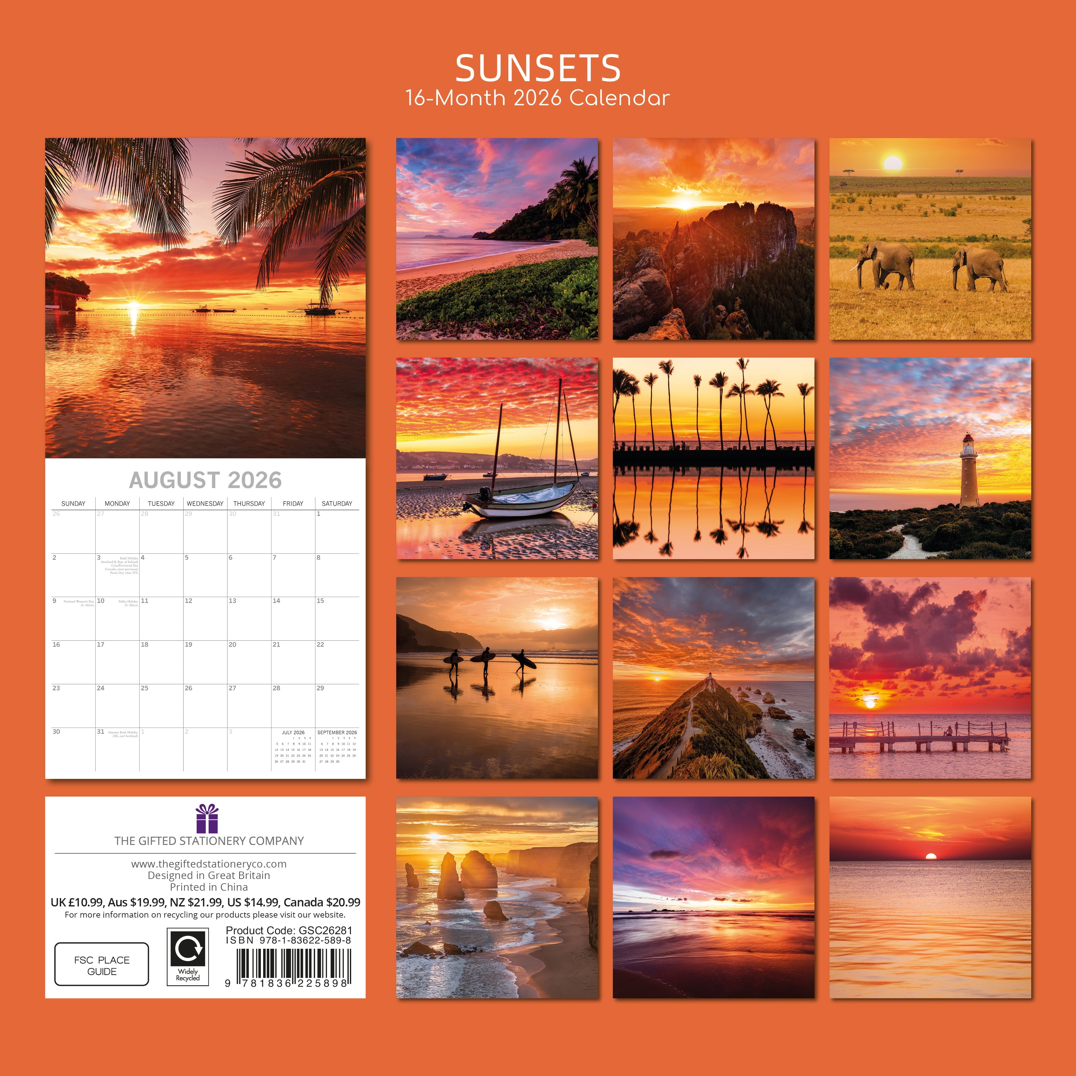 2026 Sunsets - Square Wall Calendar