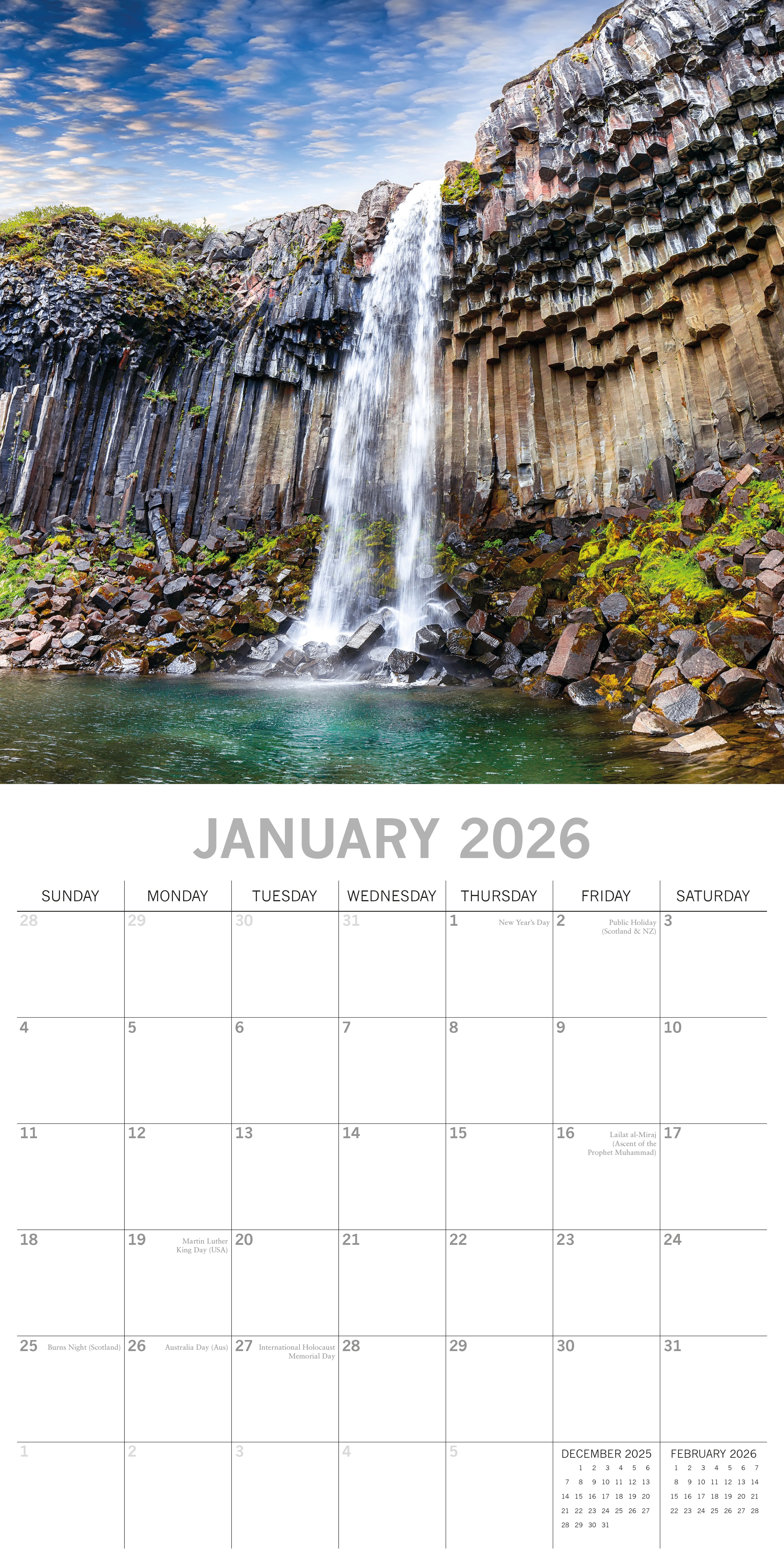2026 Waterfalls - Square Wall Calendar