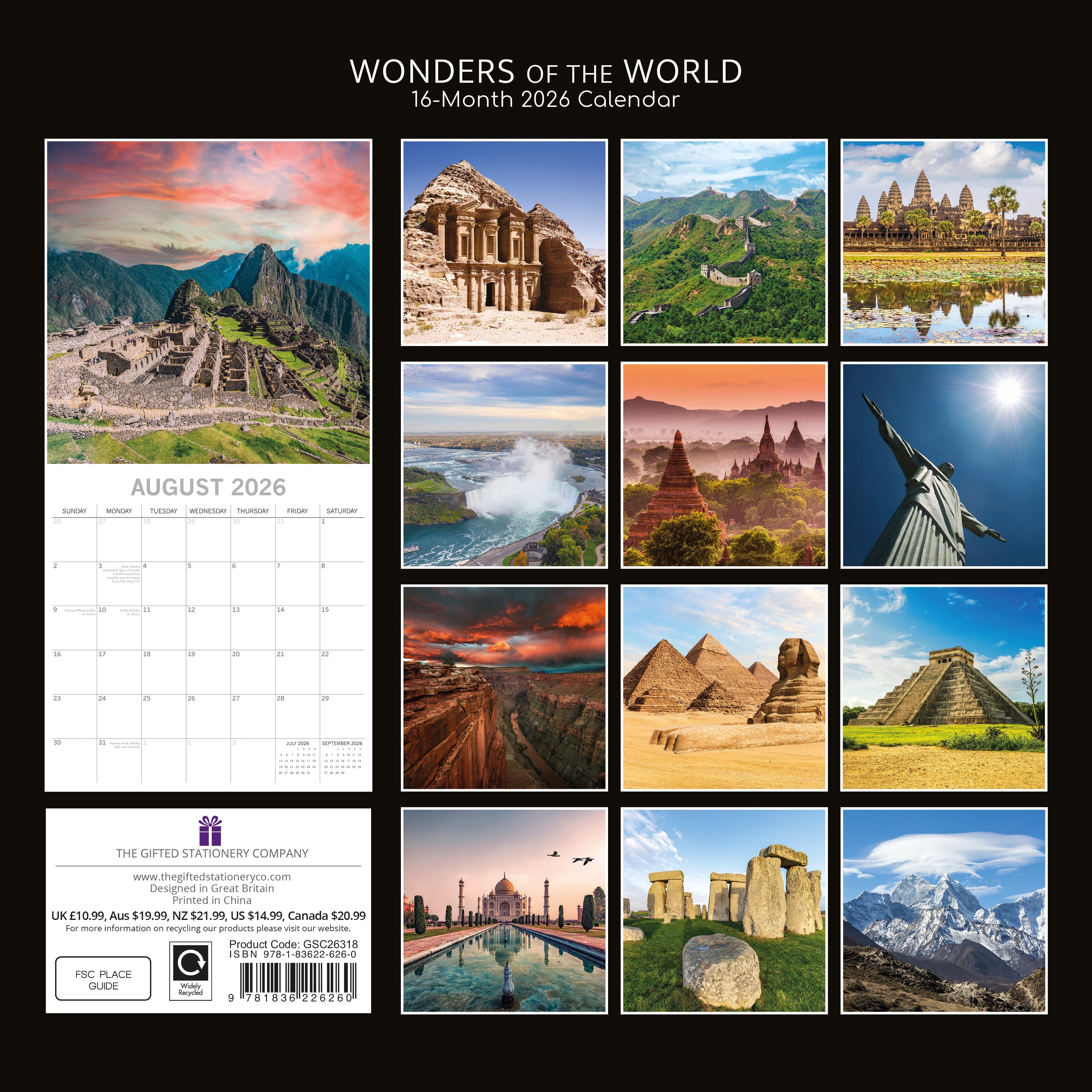 2026 Wonders of the World - Square Wall Calendar