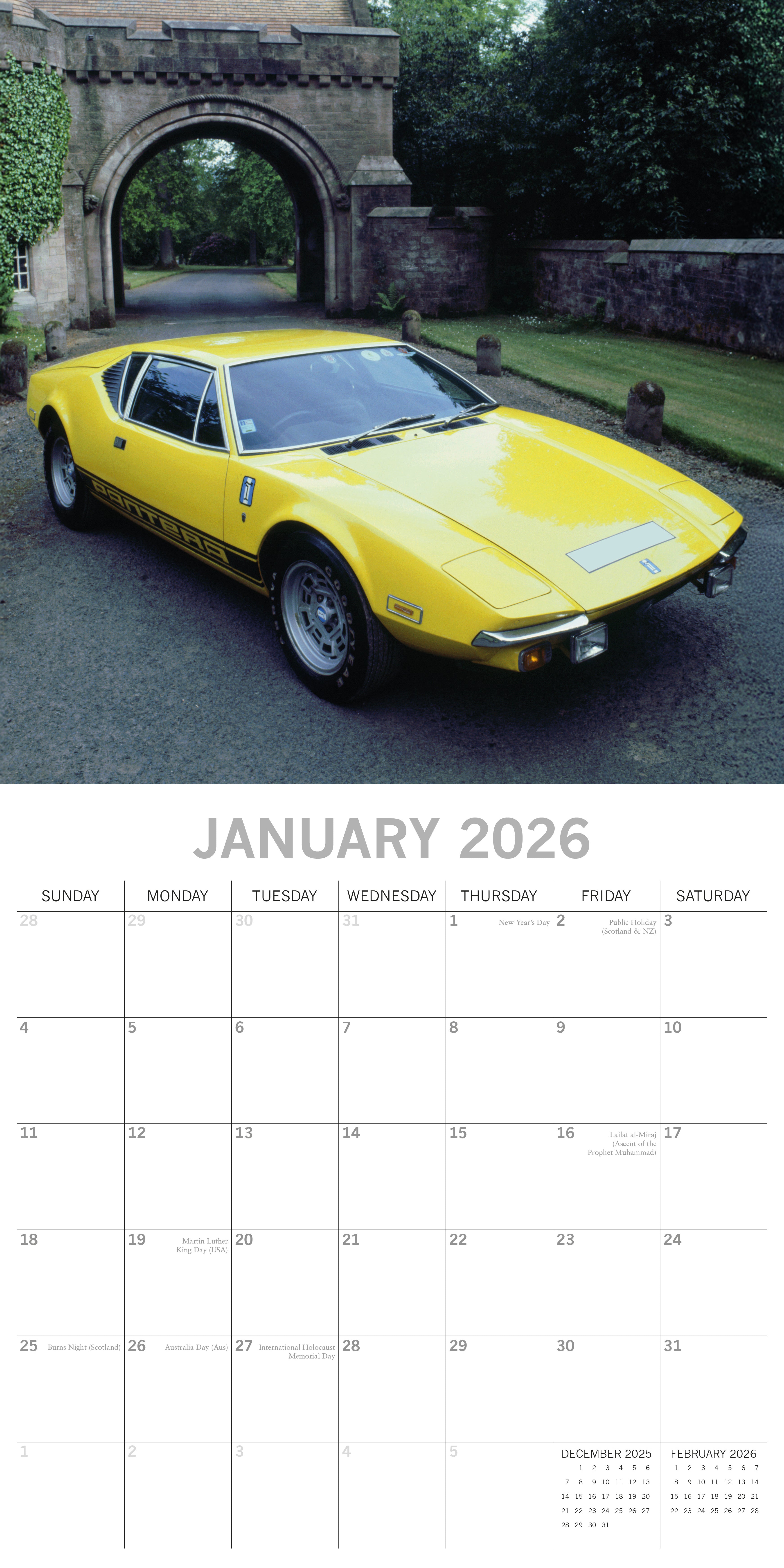 2026 Classic Cars - Square Wall Calendar