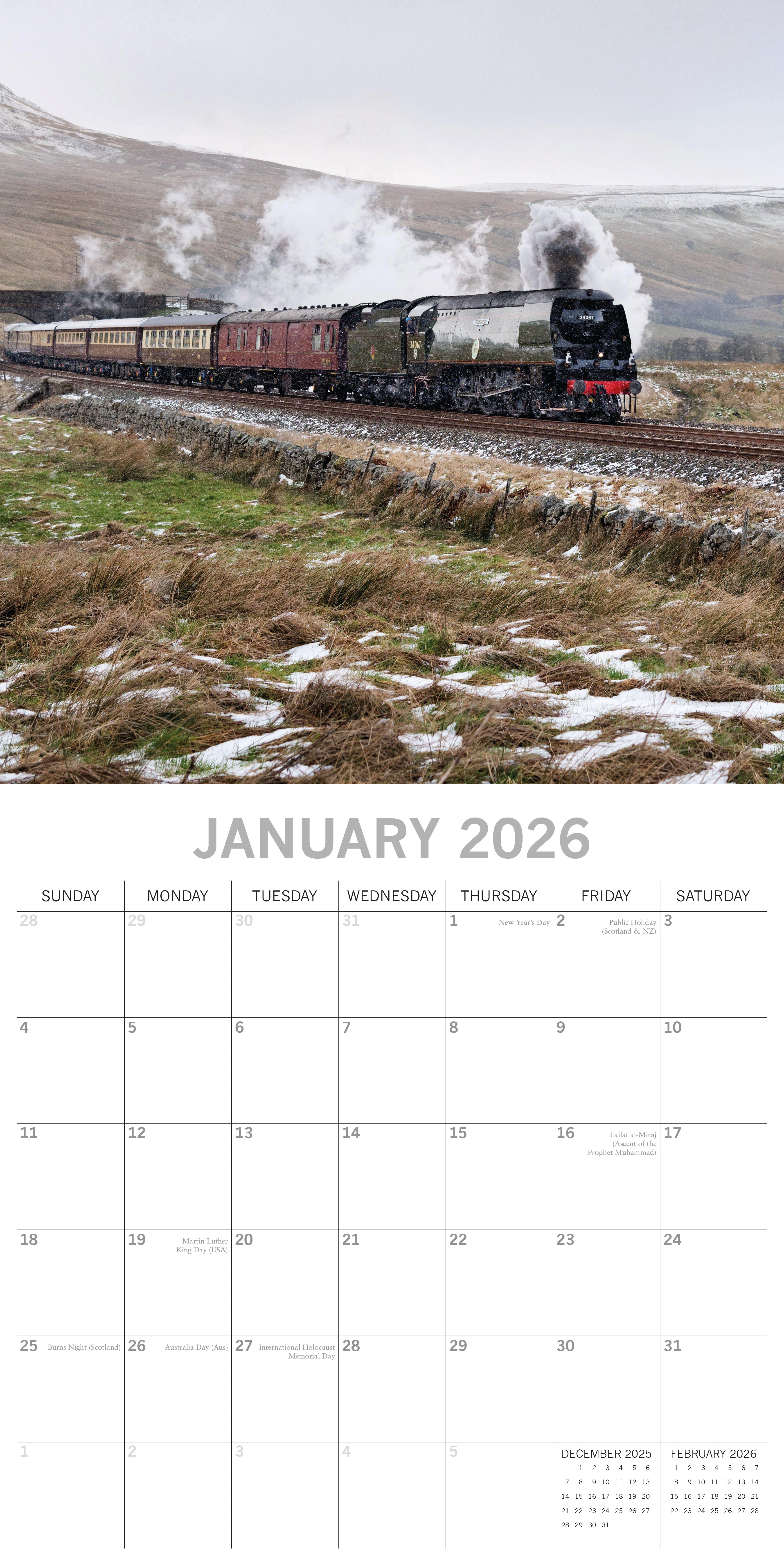 2026 Steam Trains - Square Wall Calendar
