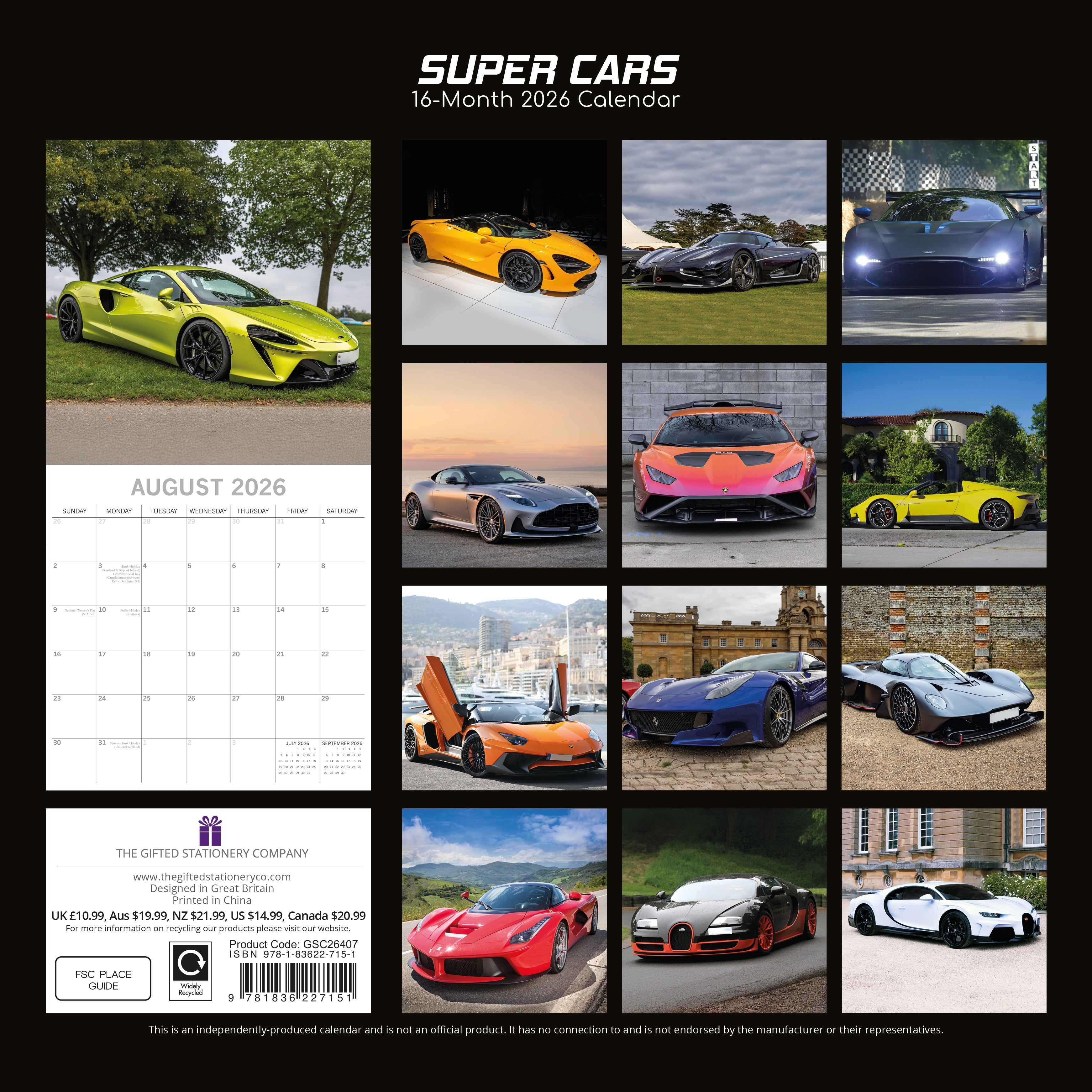 2026 Super Cars - Square Wall Calendar