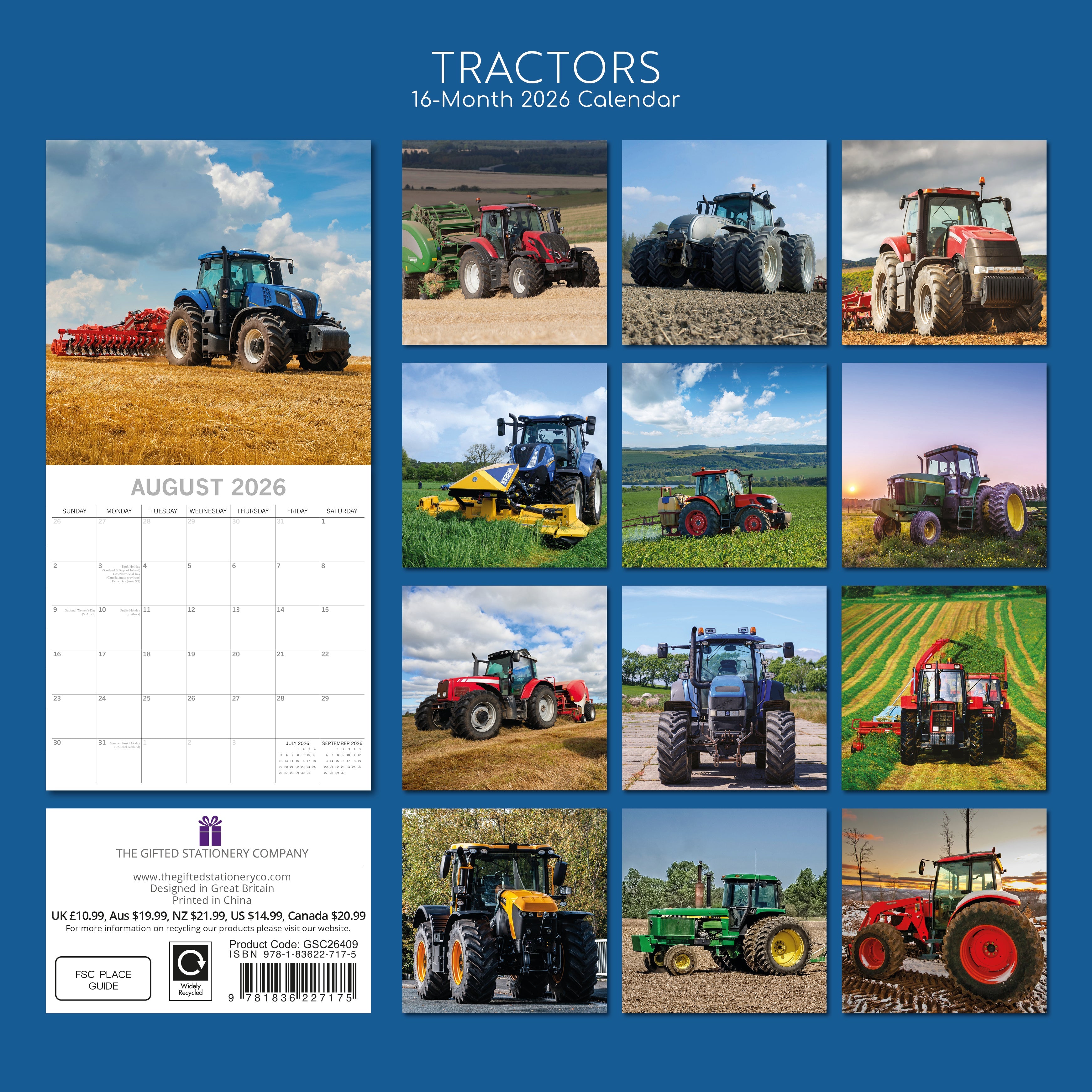 2026 Tractors - Square Wall Calendar