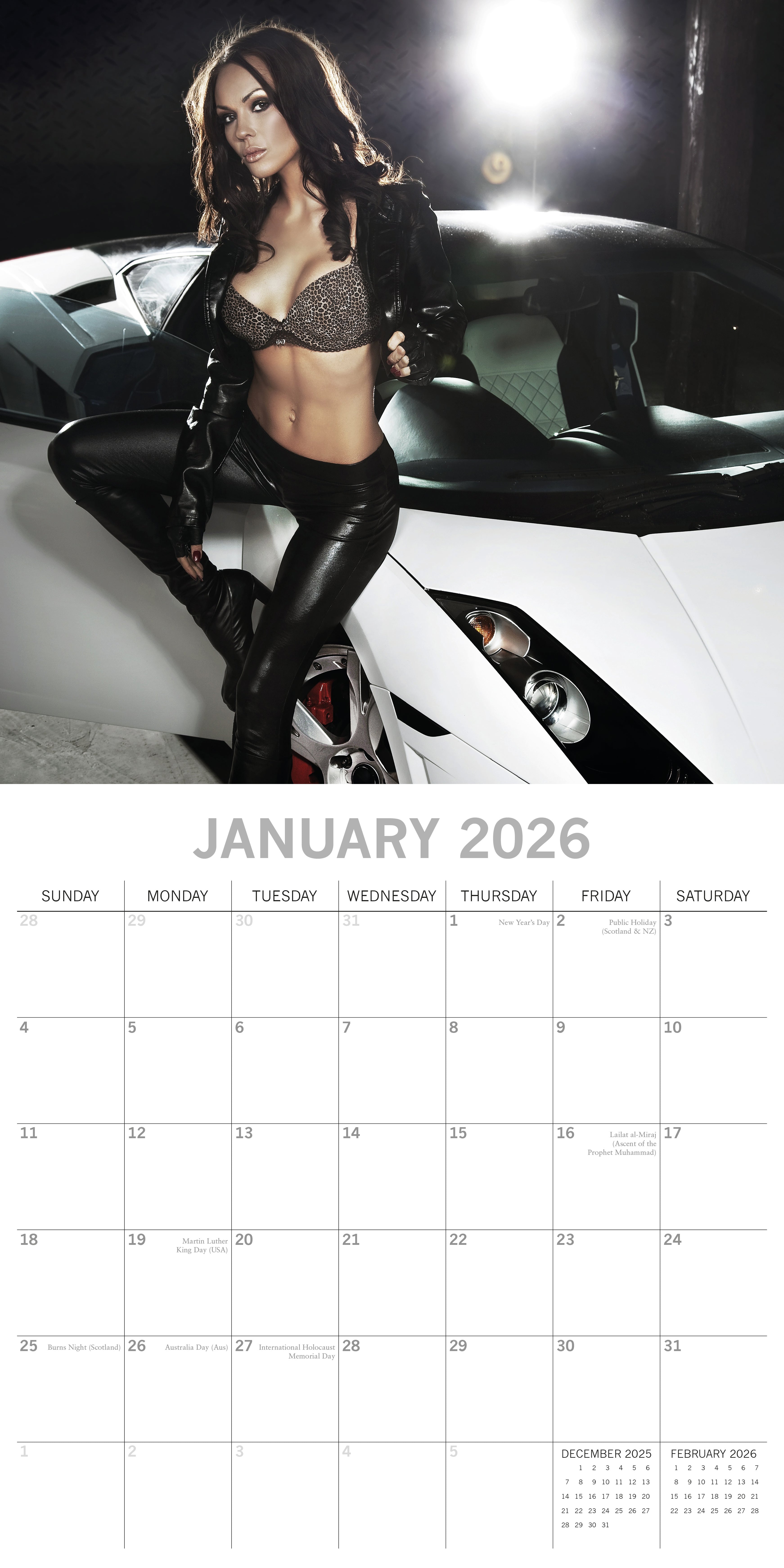 2026 Girls & Cars - Square Wall Calendar