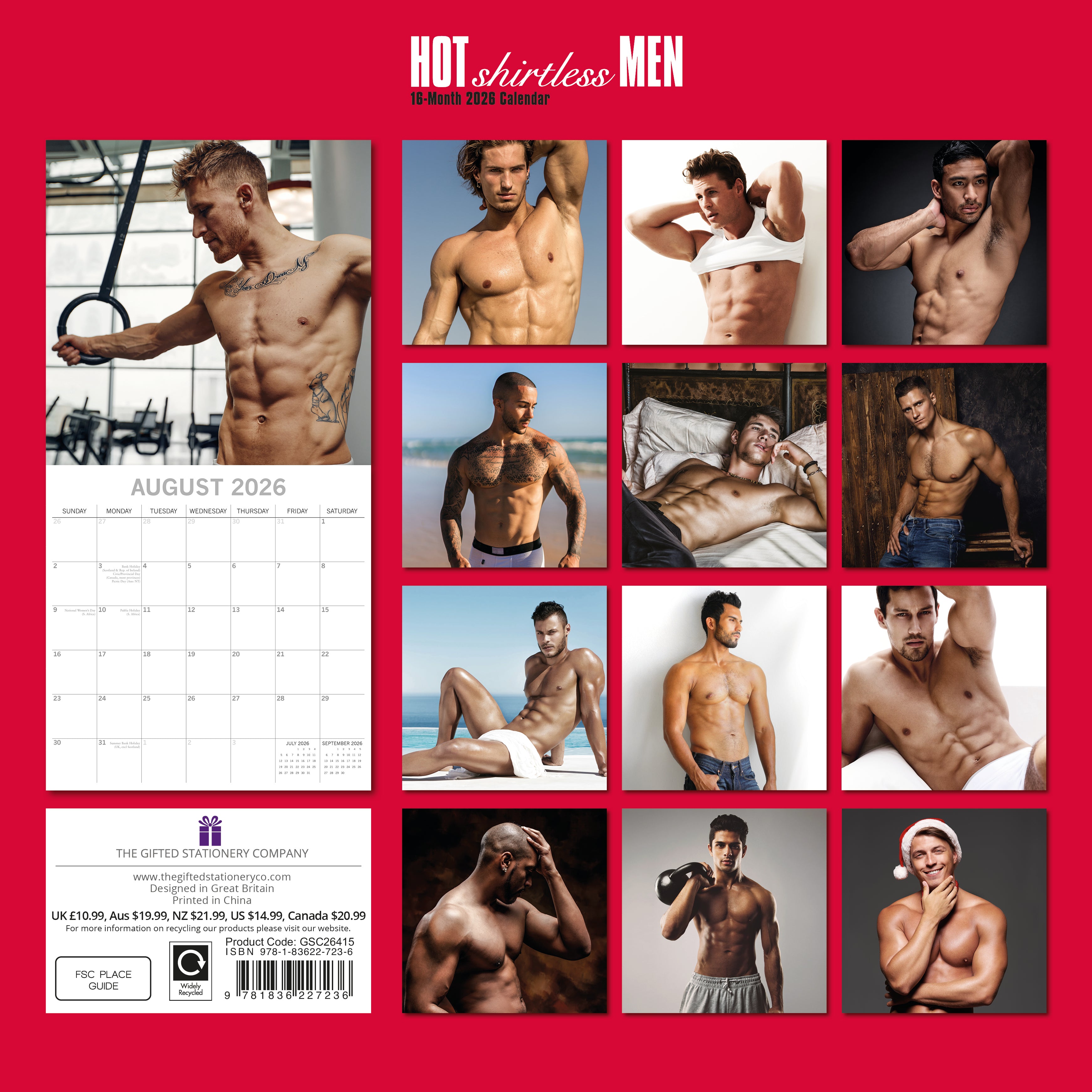 2026 Hot Shirtless Men - Square Wall Calendar
