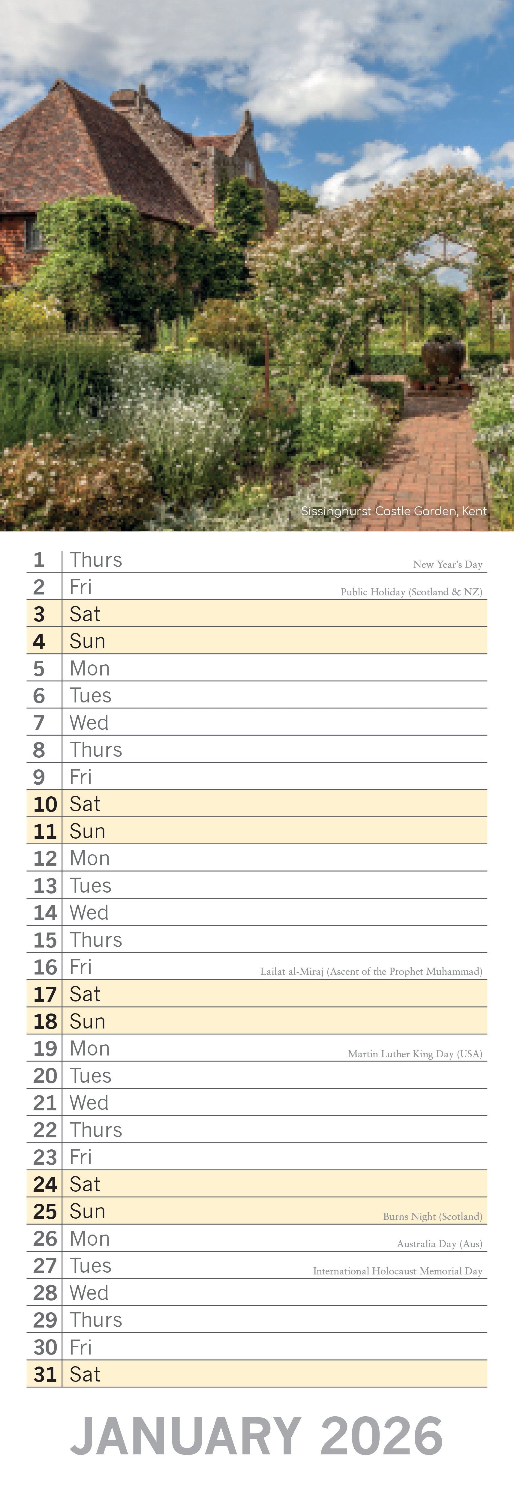 2026 Beautiful Gardens - Slim Wall Calendar