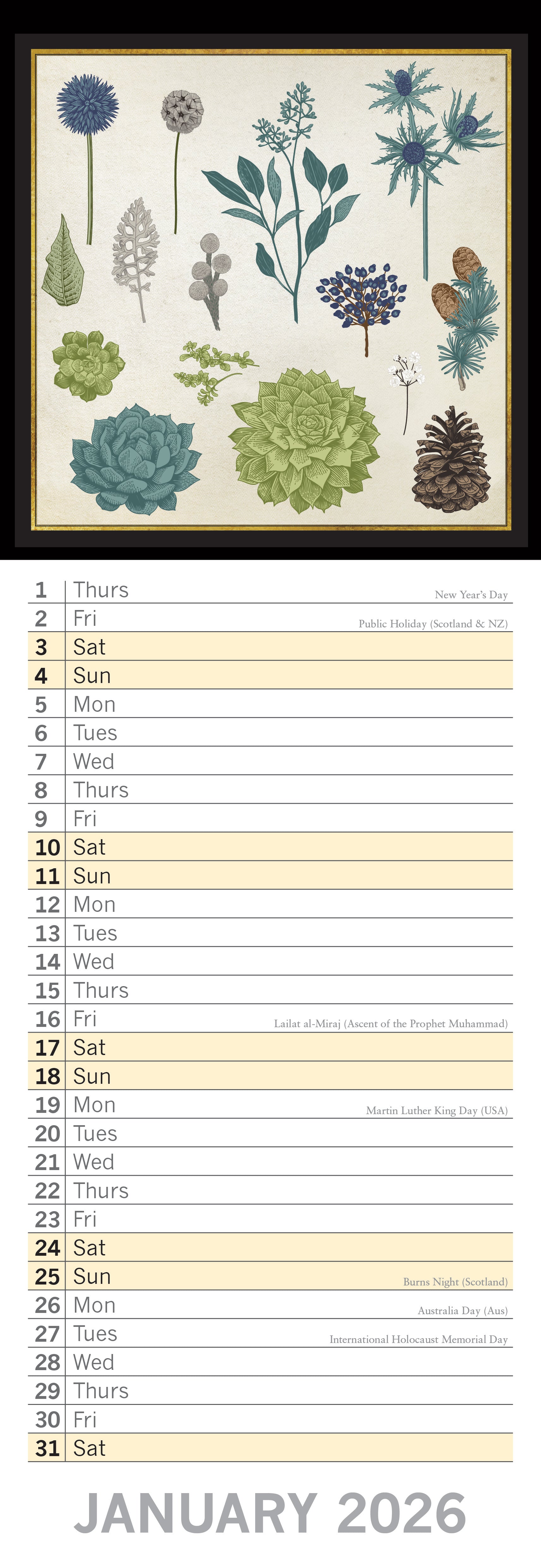 2026 Botanicals - Slim Wall Calendar