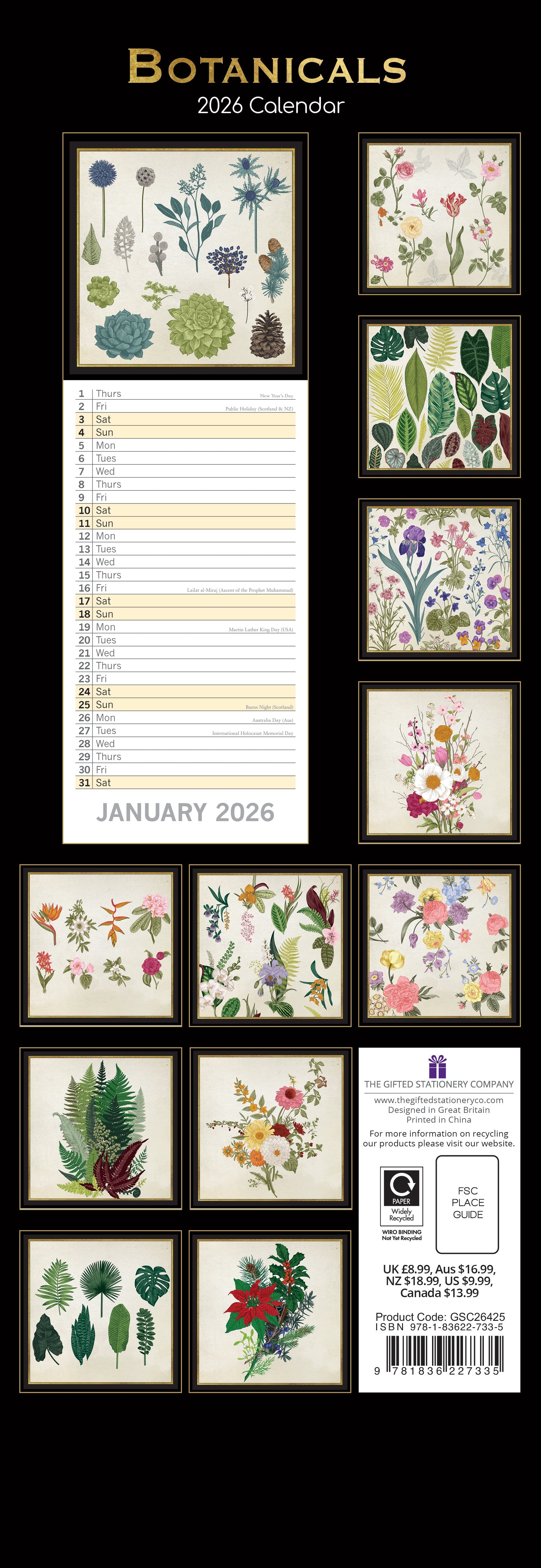 2026 Botanicals - Slim Wall Calendar