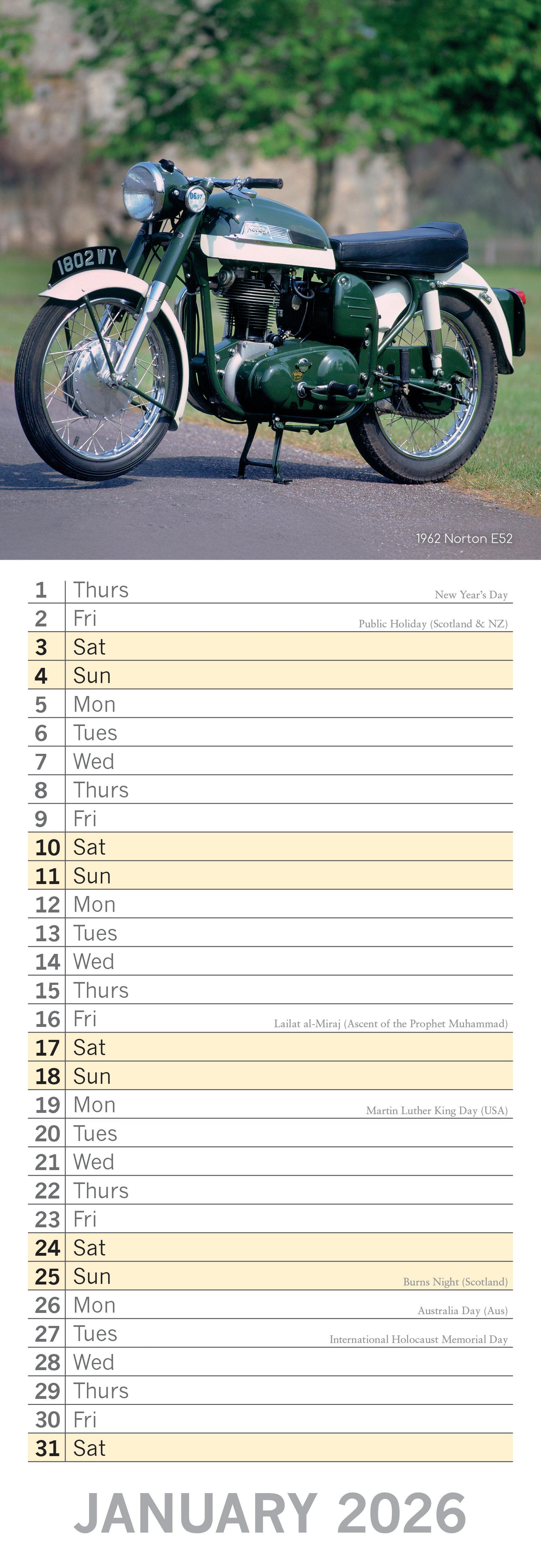 2026 Classic Bikes - Slim Wall Calendar