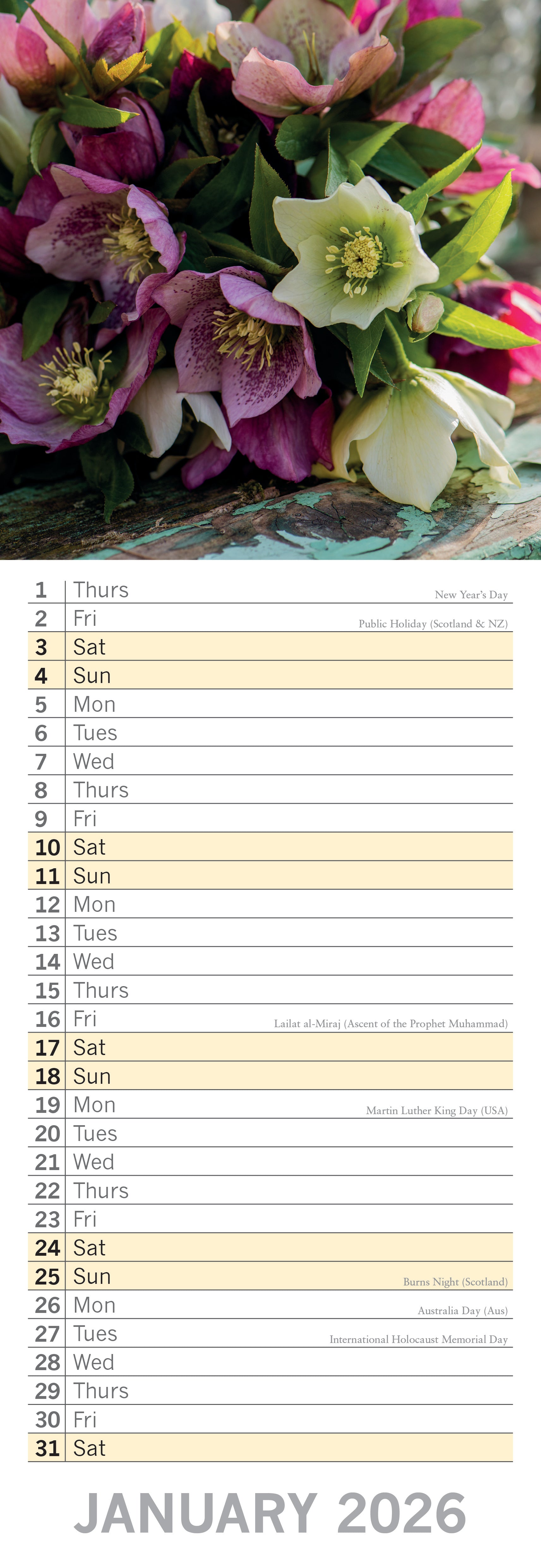 2026 Floral Collection - Slim Wall Calendar