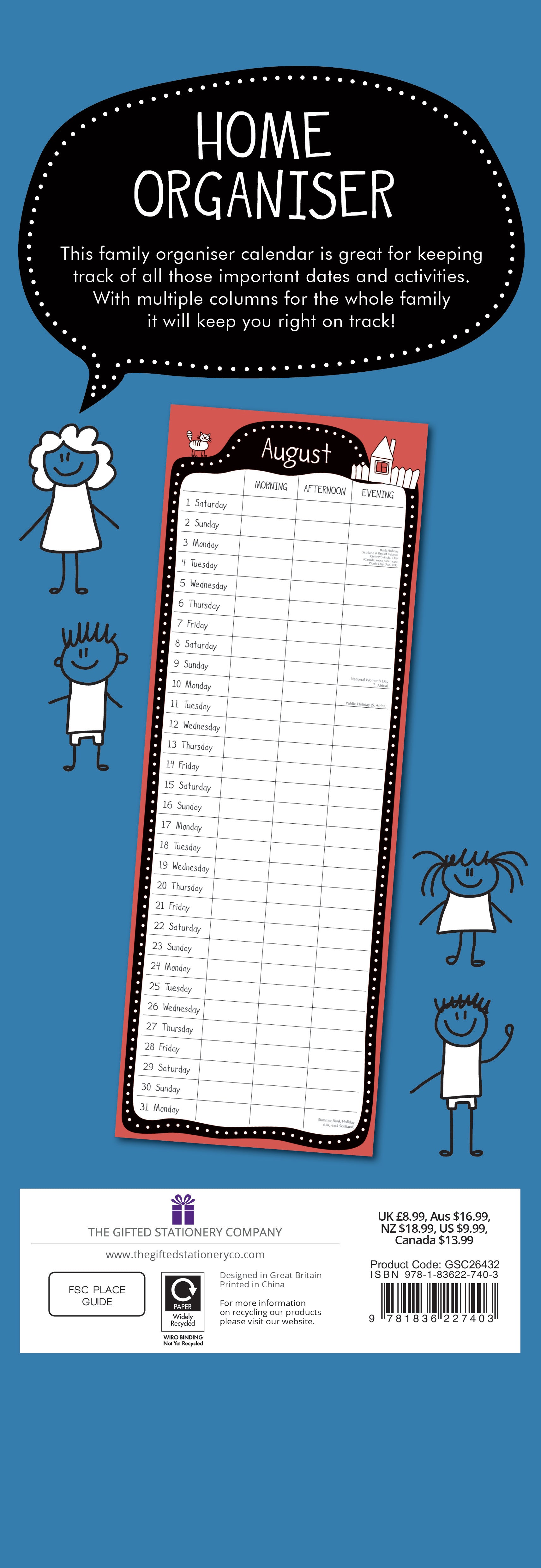 2026 Home Organiser - Slim Wall Calendar