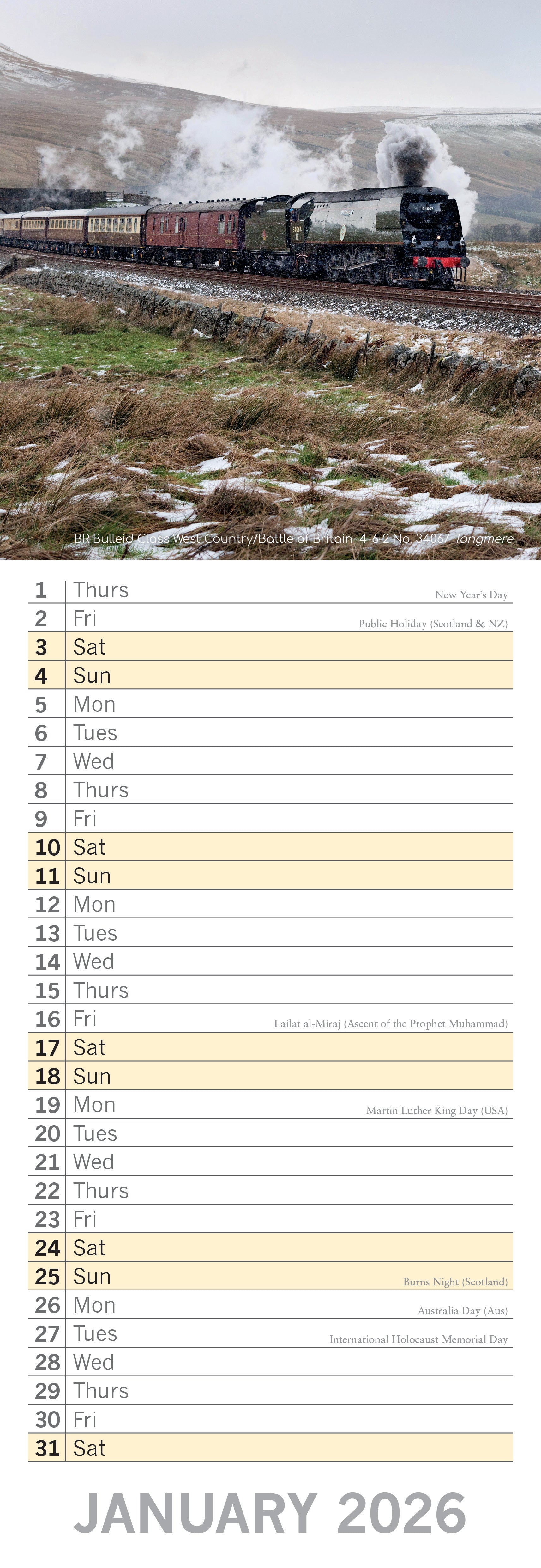 2026 Steam Trains - Slim Wall Calendar