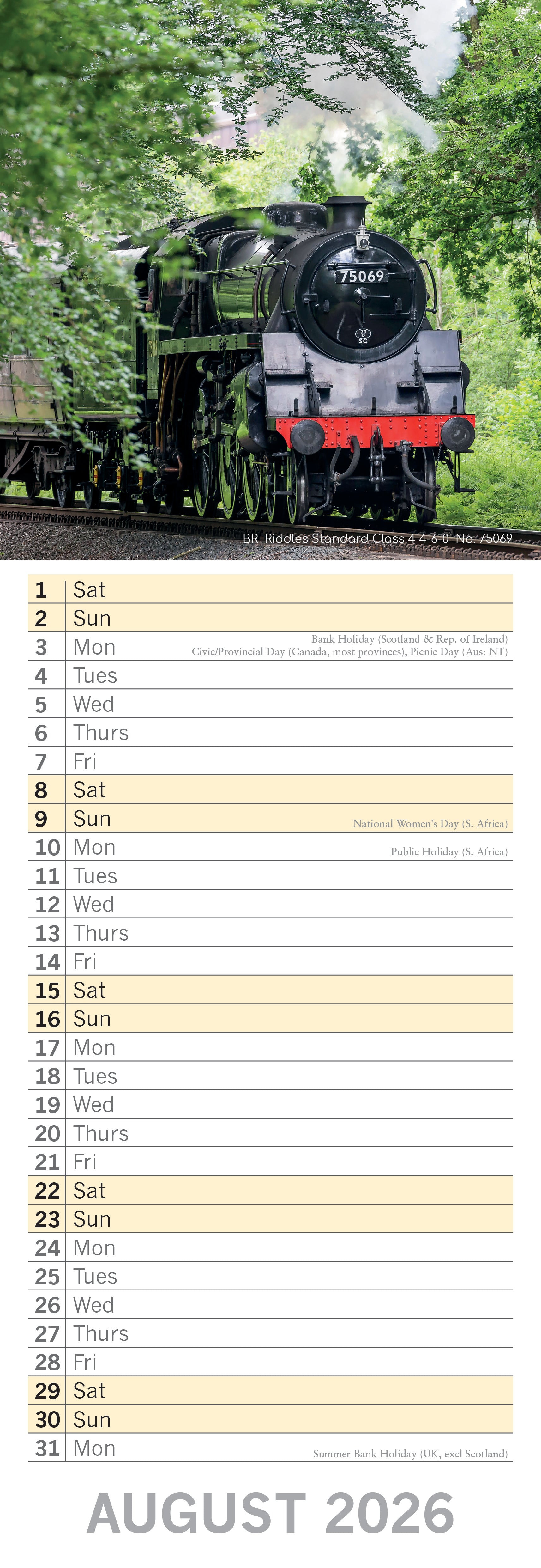2026 Steam Trains - Slim Wall Calendar