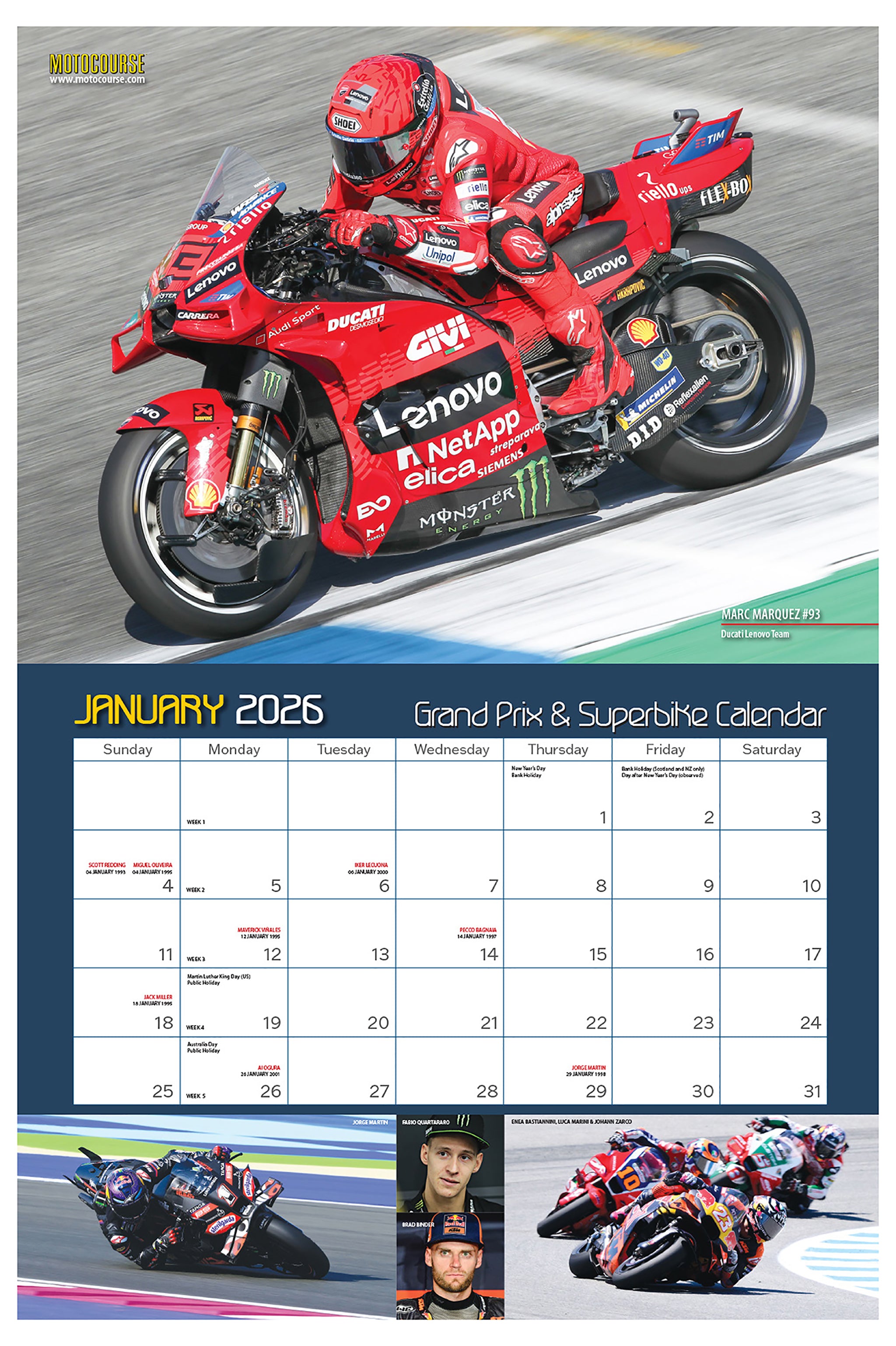 2026 Motocourse Grand Prix & Superbike - Deluxe Wall Calendar