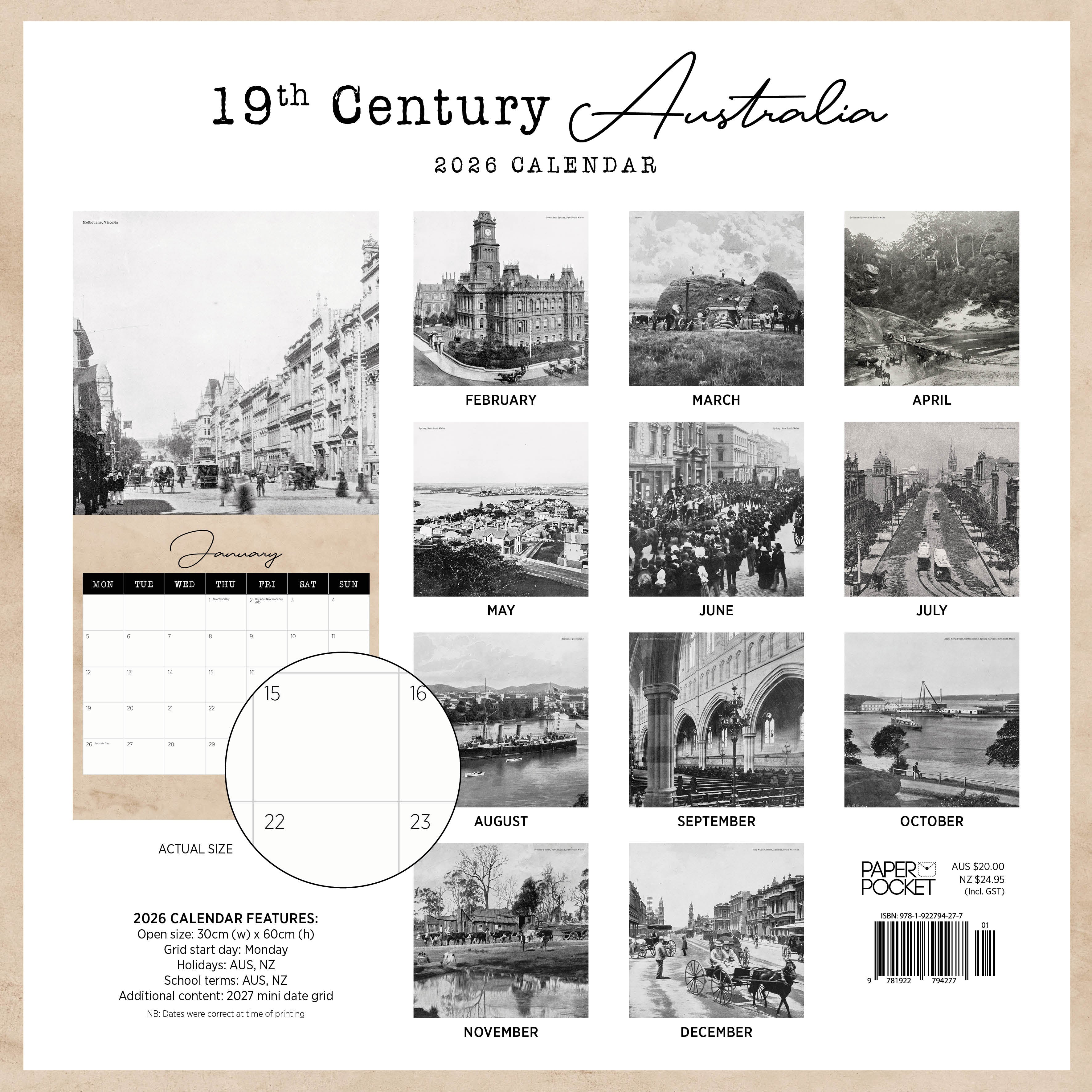 2026 19th Century Australia - Square Wall Calendar