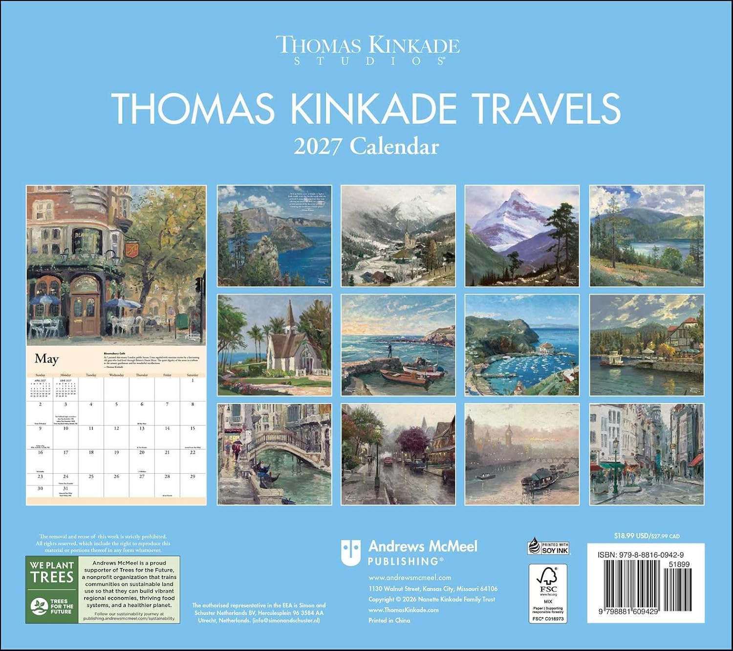2027 Thomas Kinkade Travels - Deluxe Wall Calendar