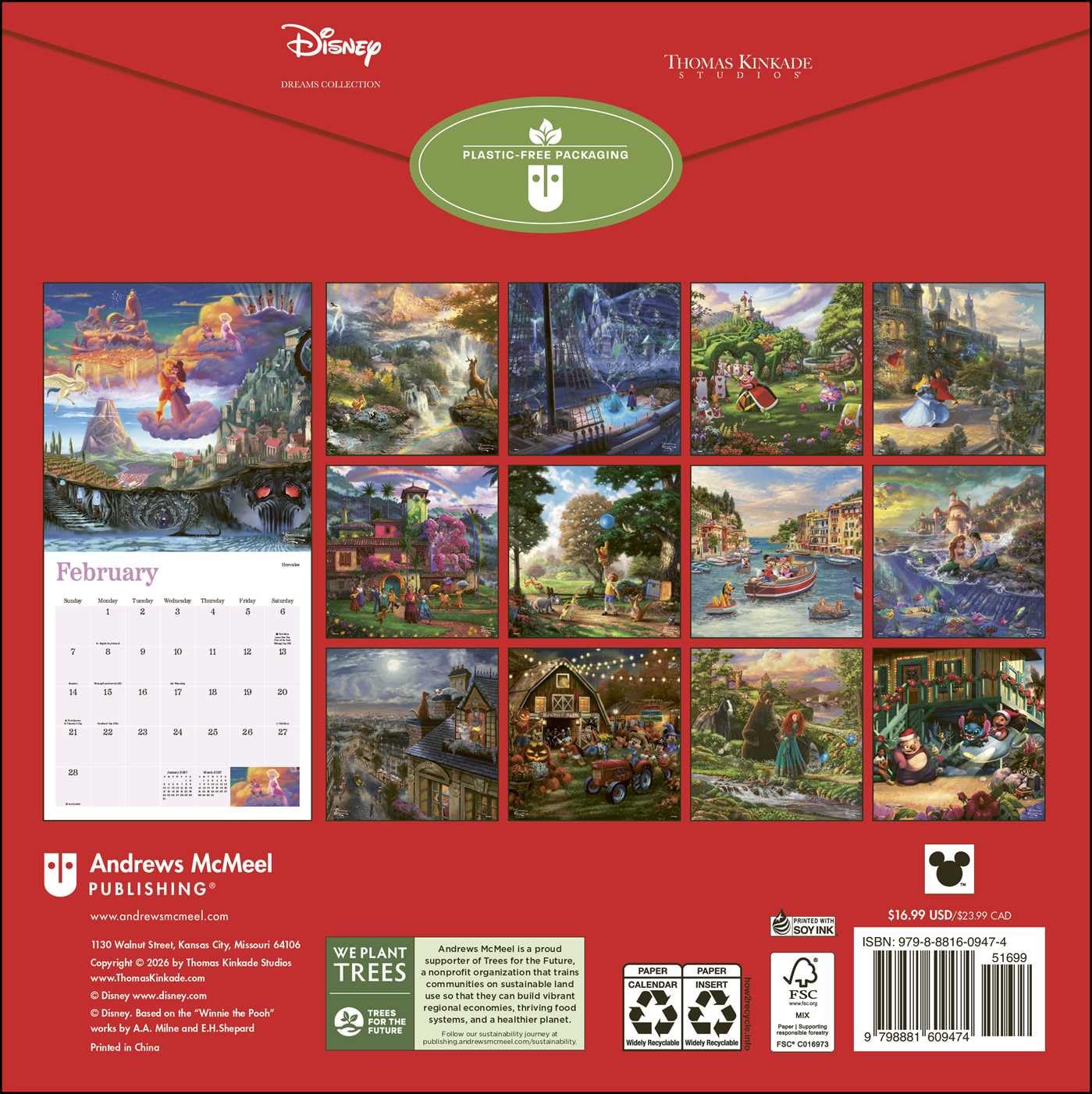 2027 Disney Dreams Collection: Kinkade - Square Wall Calendar