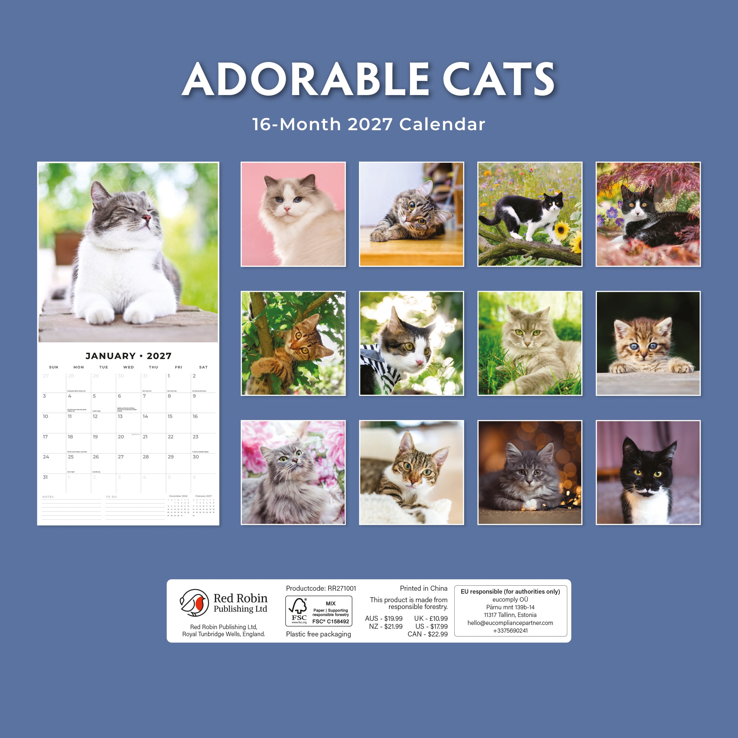 2027 Adorable Cats - Square Wall Calendar