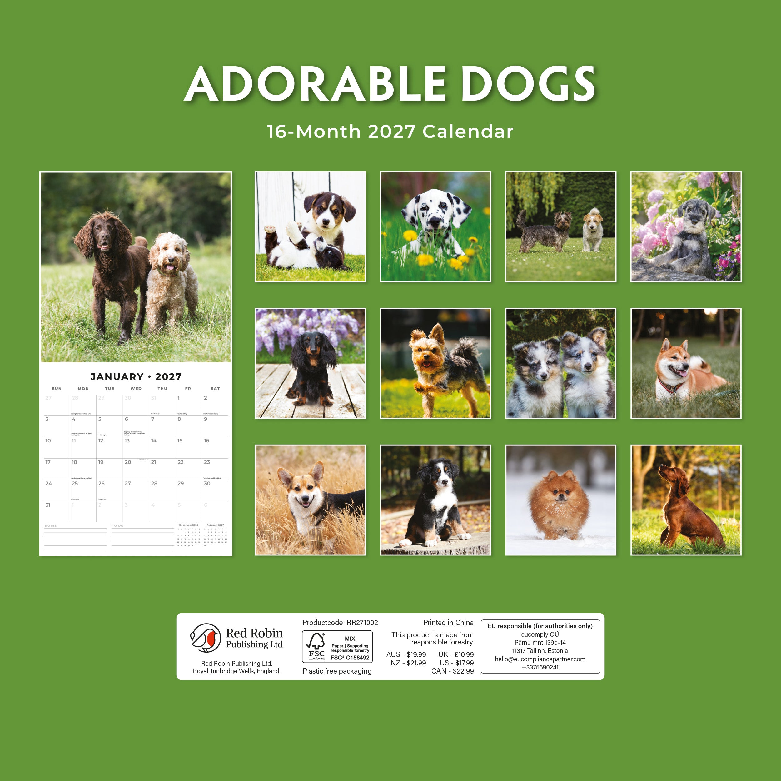 2027 Adorable Dogs - Square Wall Calendar