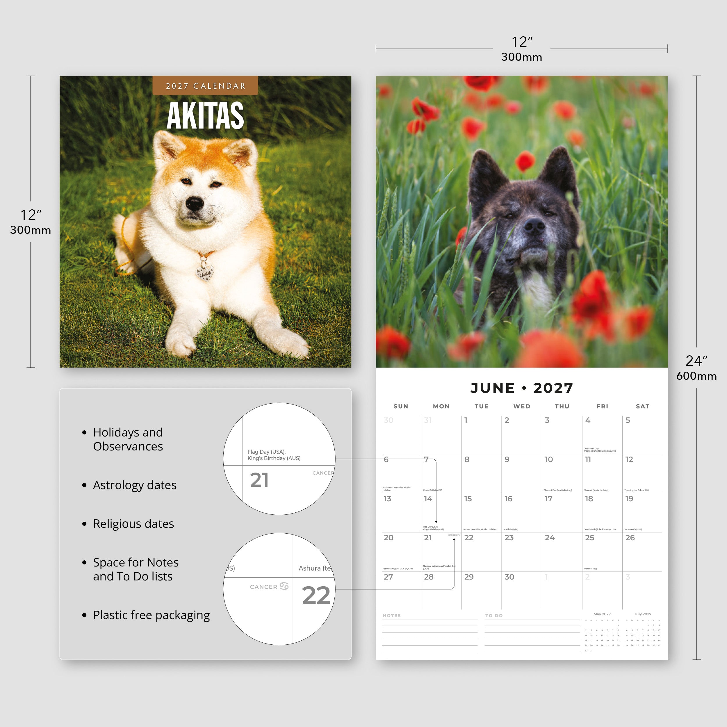 2027 Akitas - Square Wall Calendar