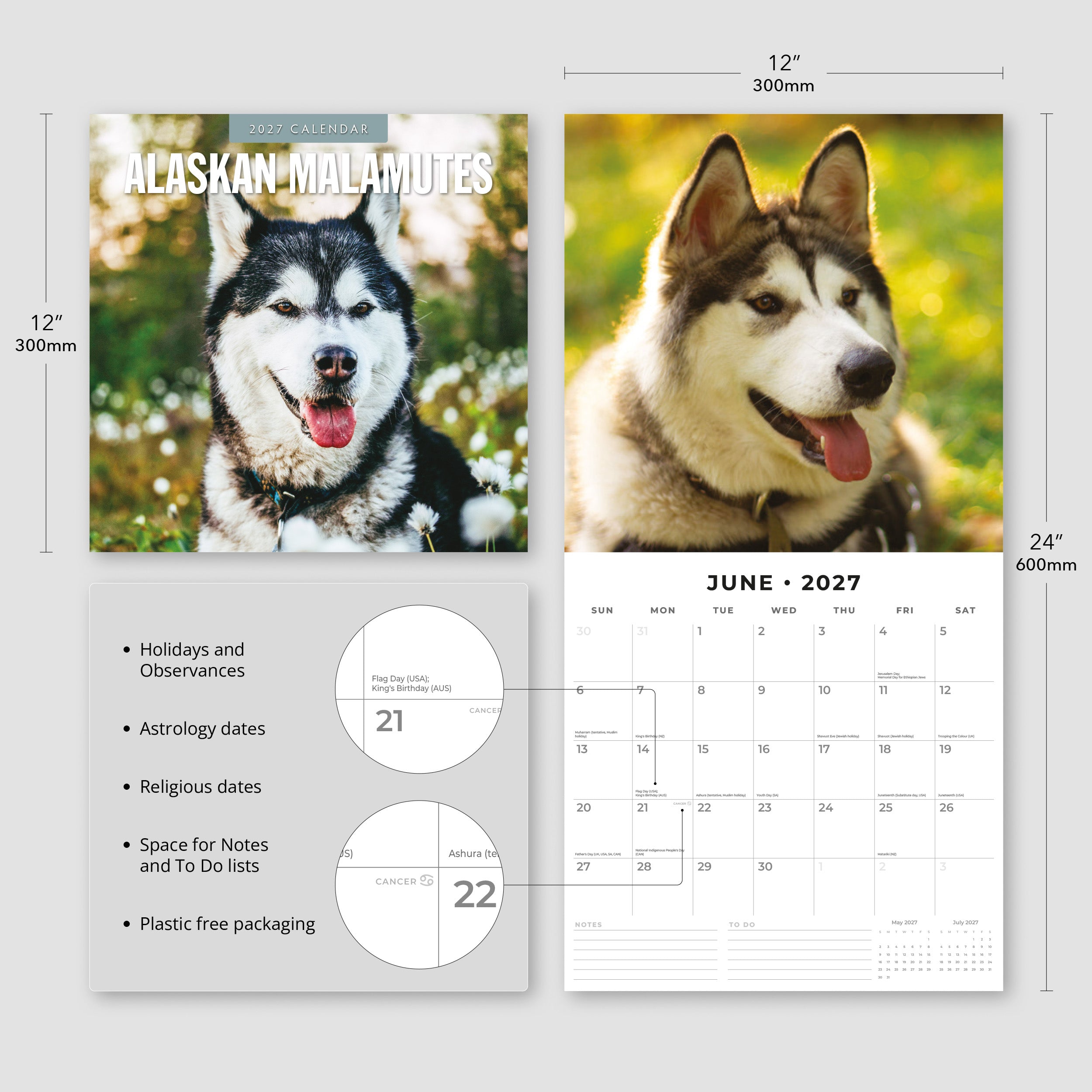2027 Alaskan Malamutes - Square Wall Calendar
