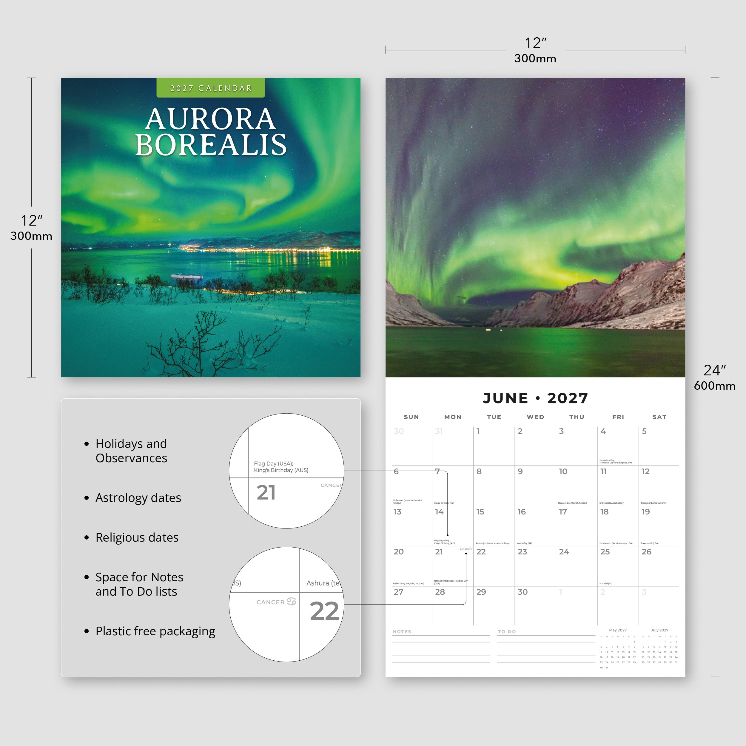 2027 Aurora Boraellis - Northern lights - Square Wall Calendar
