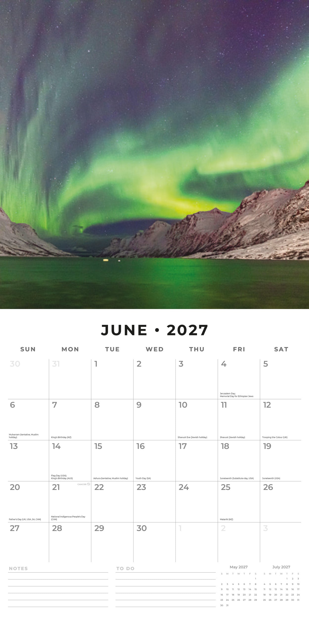 2027 Aurora Boraellis - Northern lights - Square Wall Calendar