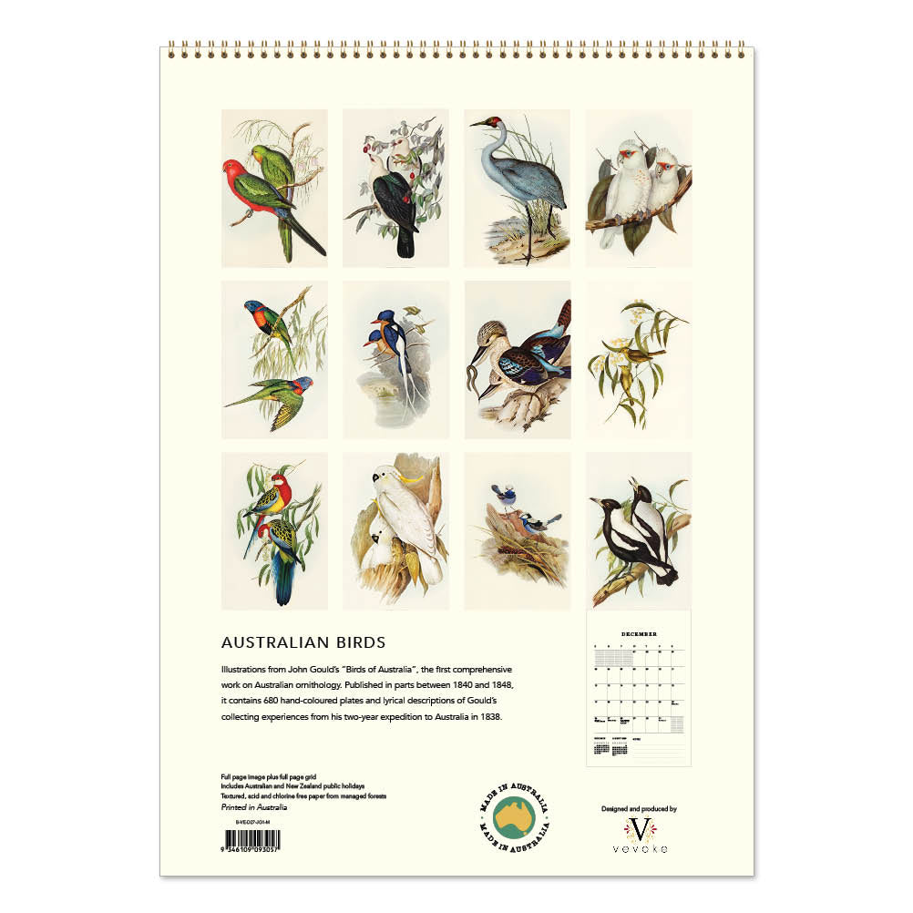 2027 Australian Birds John Gould - Deluxe Wall Calendar