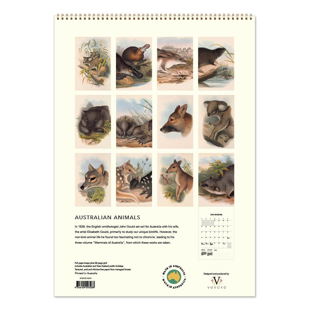 2027 Australian Animals John Gould - Deluxe Wall Calendar