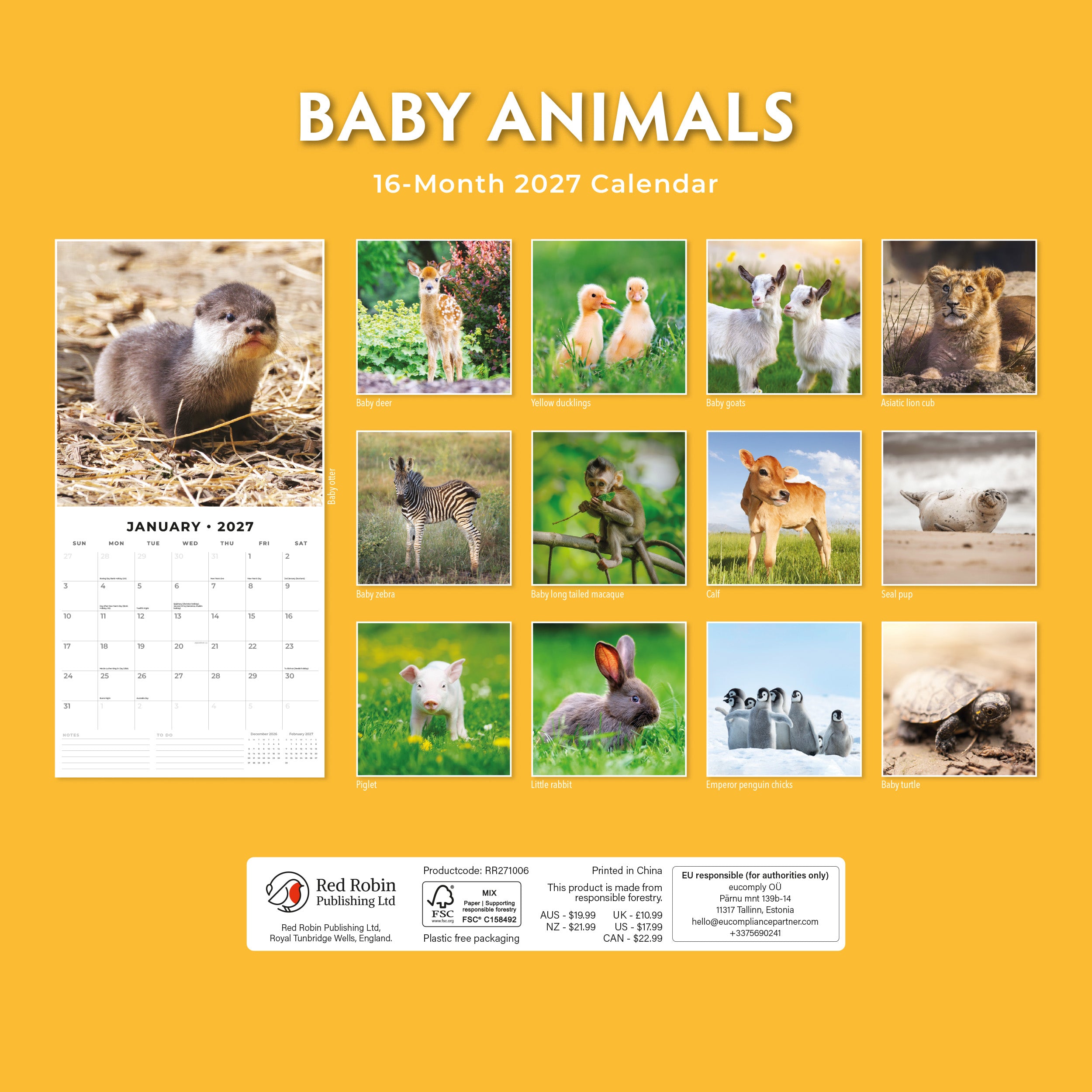 2027 Baby Animals - Square Wall Calendar