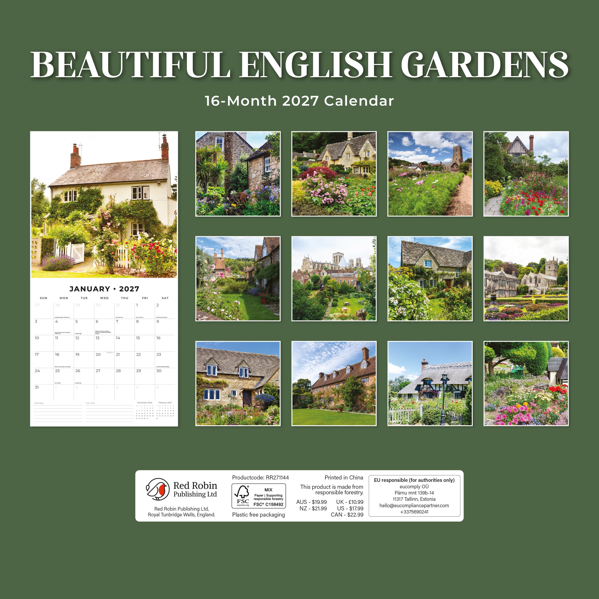 2027 Beautiful English Gardens - Square Wall Calendar