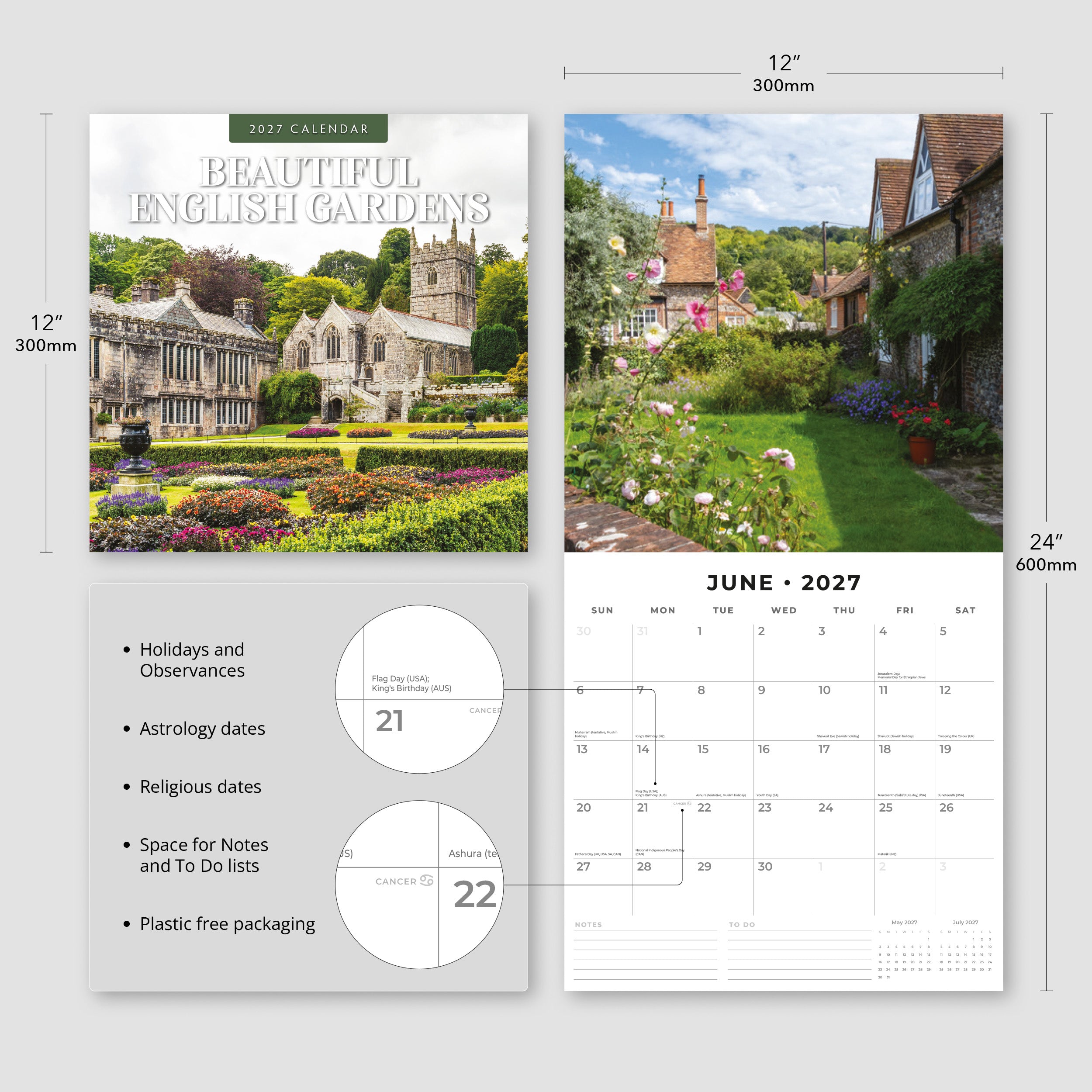2027 Beautiful English Gardens - Square Wall Calendar