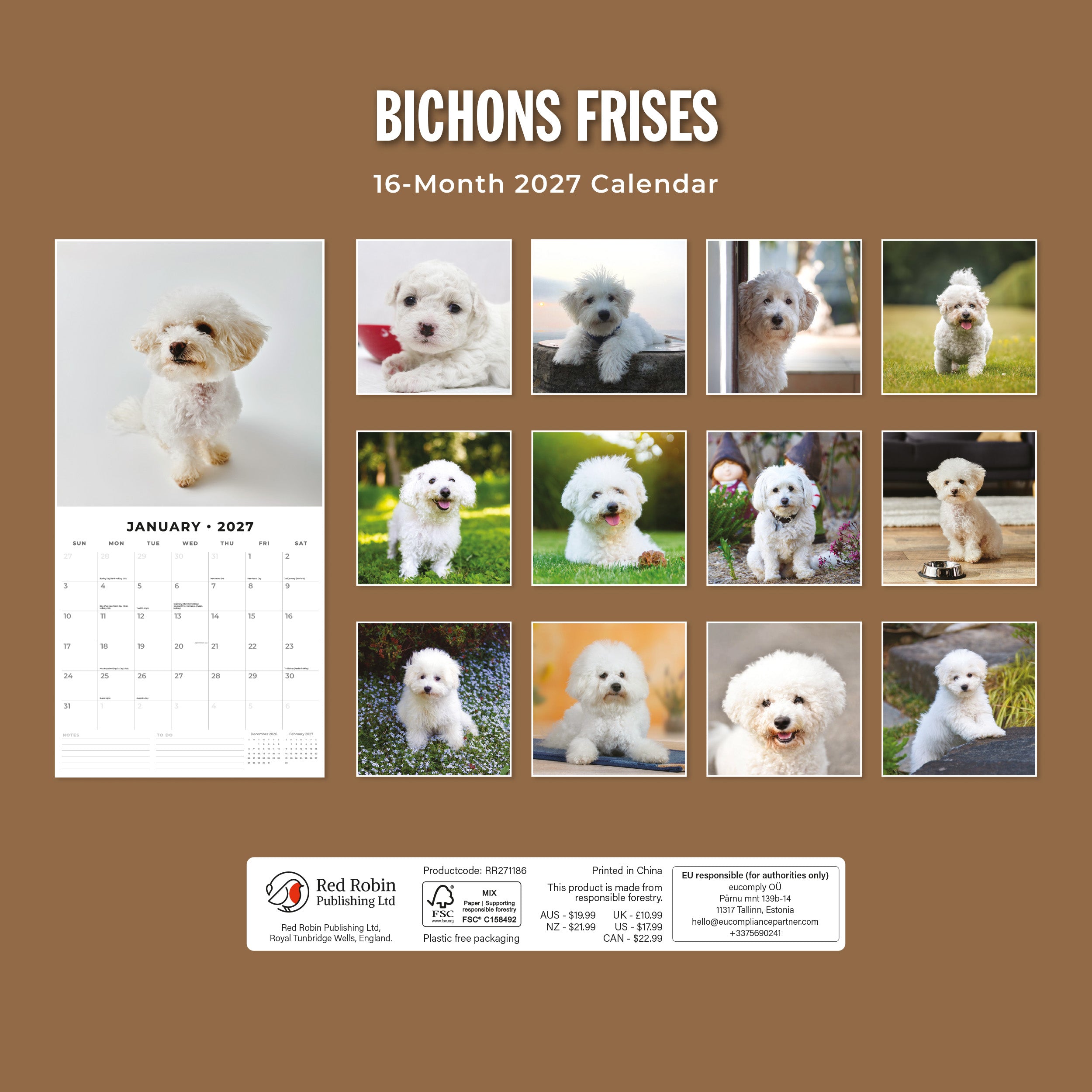 2027 Bichons Frises - Square Wall Calendar